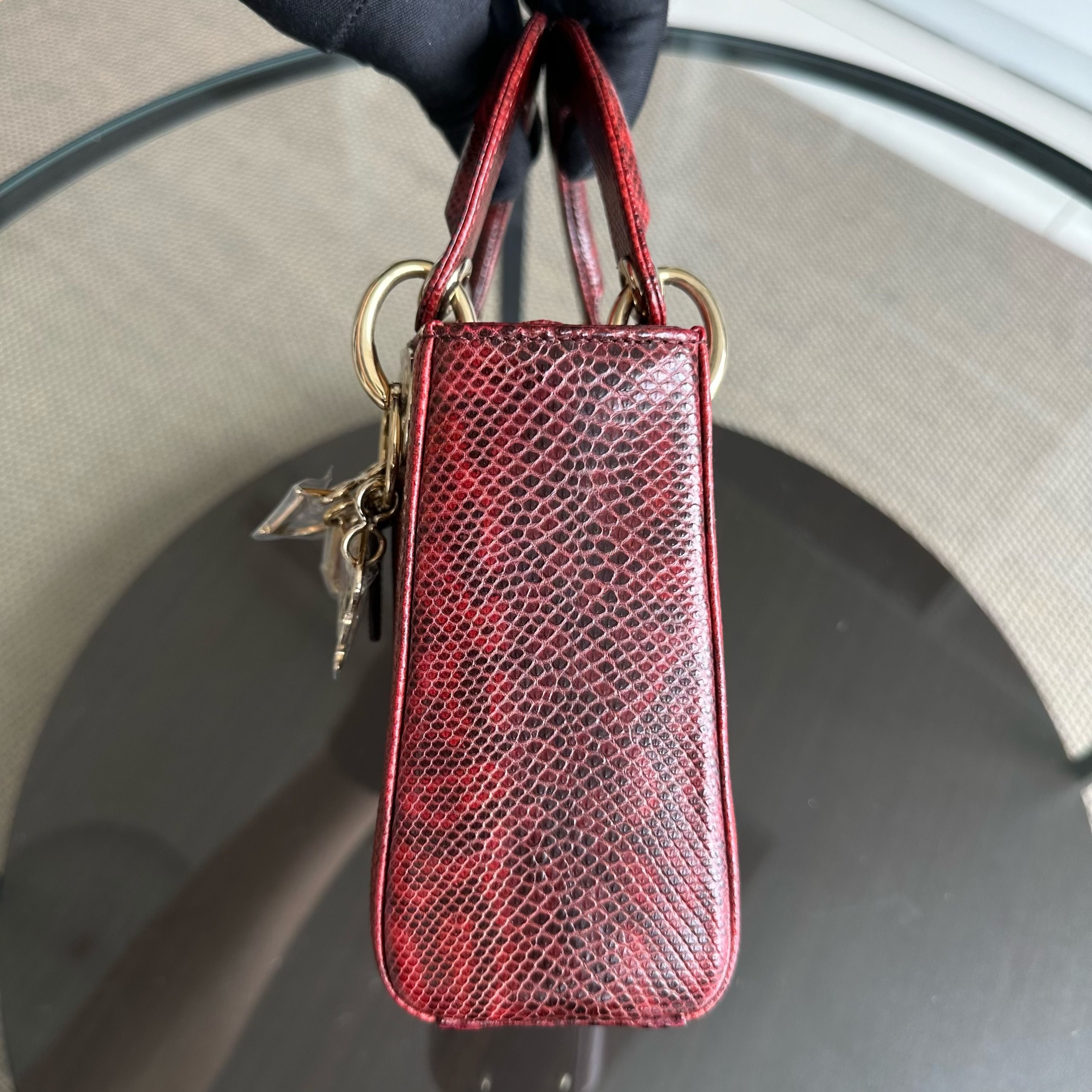 *Lizard, Chain Strap* Dior Lady Mini Exotic Lizard Leather Dark Red GHW