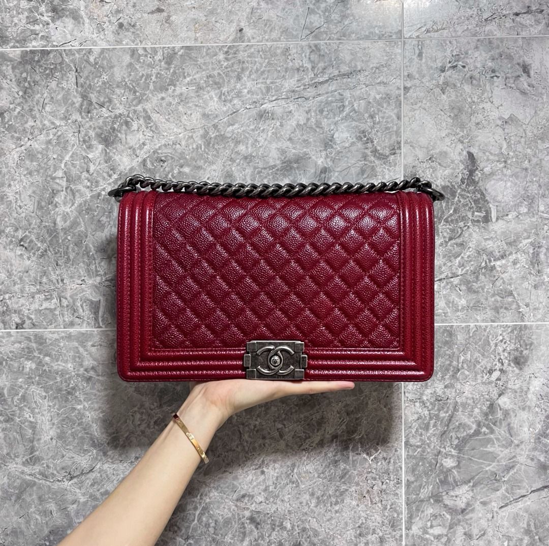 LNIB Chanel Boy Medium Caviar Burgendy SHW - Luxury Evermore