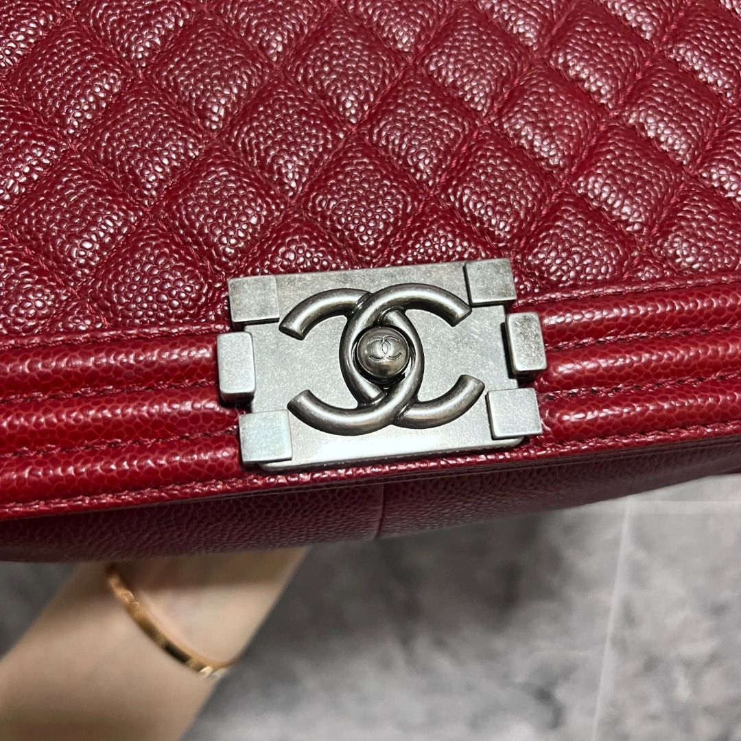 LNIB Chanel Boy Medium Caviar Burgendy SHW - Luxury Evermore