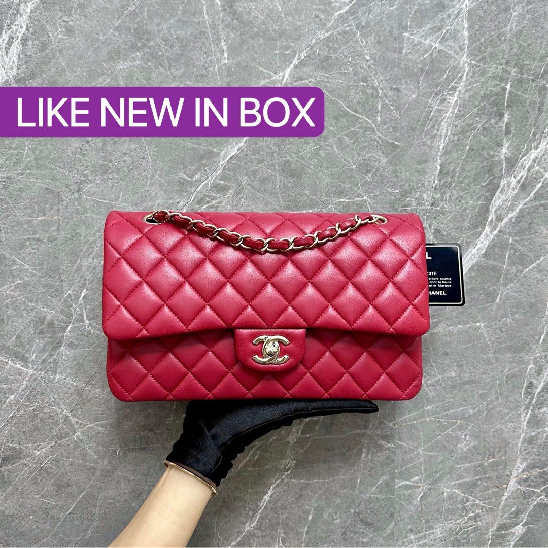 LNIB Chanel Medium Classic Flap Lambskin Red GHW No 23 - Luxury Evermore