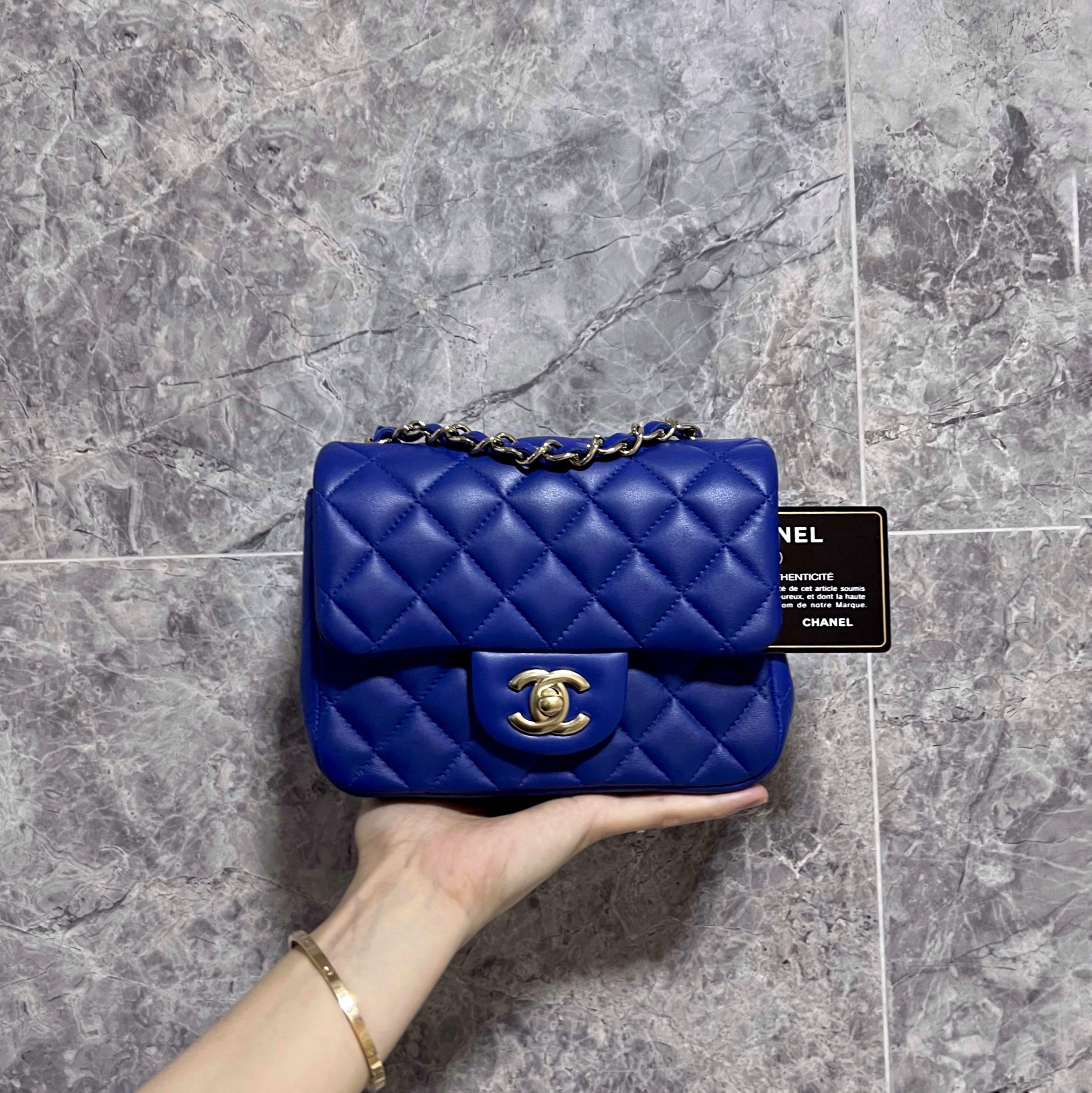 LNIB Chanel Mini Square Classic Flap Blue SHW No 24 - Luxury Evermore