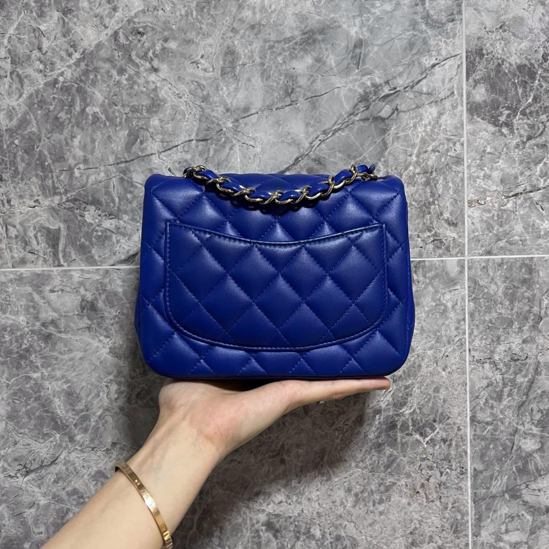 LNIB Chanel Mini Square Classic Flap Blue SHW No 24 - Luxury Evermore