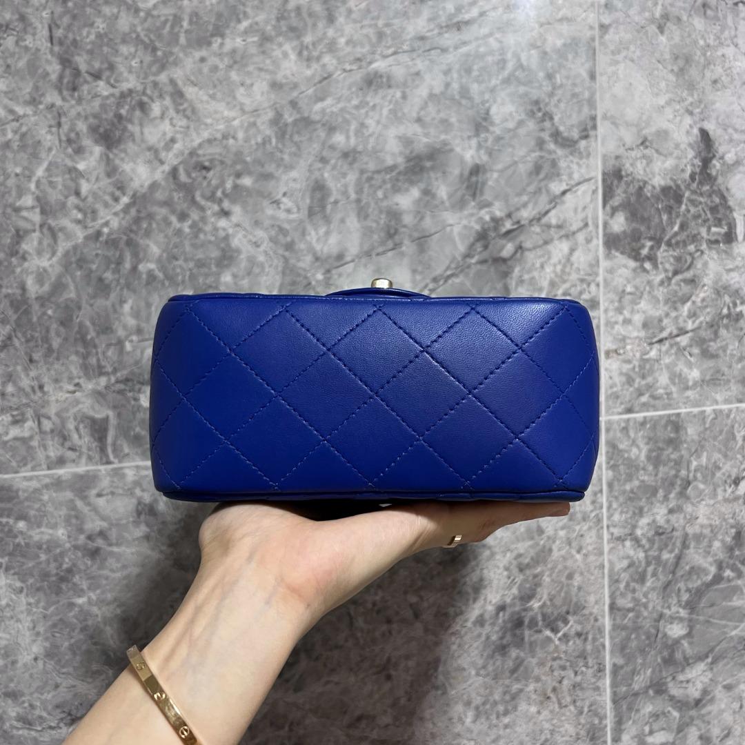 LNIB Chanel Mini Square Classic Flap Blue SHW No 24 - Luxury Evermore