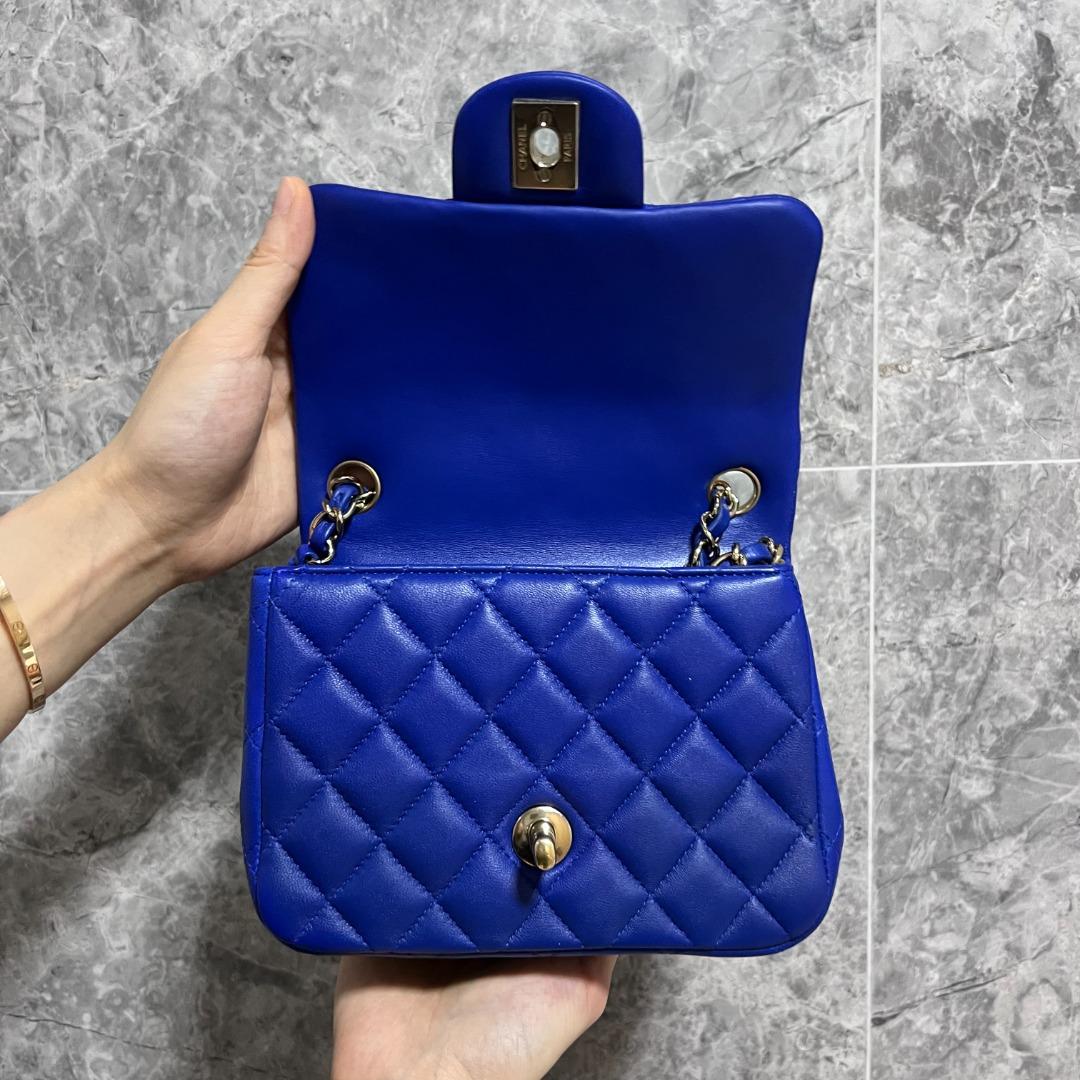 LNIB Chanel Mini Square Classic Flap Blue SHW No 24 - Luxury Evermore