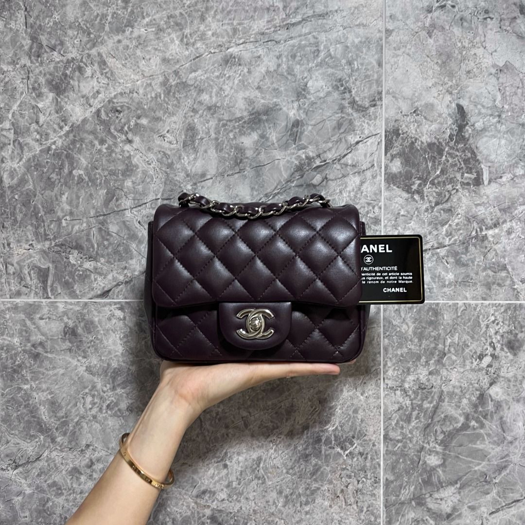 LNIB Chanel Mini Square Classic Flap Lambskin Dark Violet No 30 - Luxury Evermore