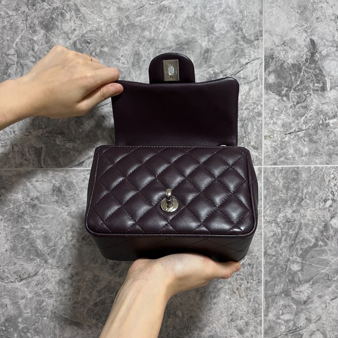 LNIB Chanel Mini Square Classic Flap Lambskin Dark Violet No 30 - Luxury Evermore