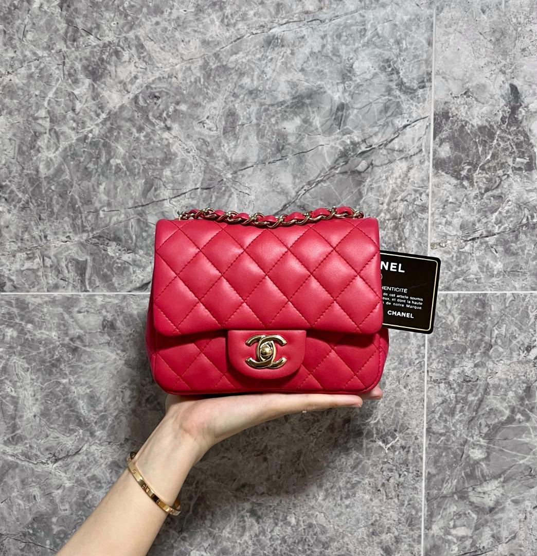 LNIB Chanel Mini Square Classic Flap Red GHW No 25 - Luxury Evermore