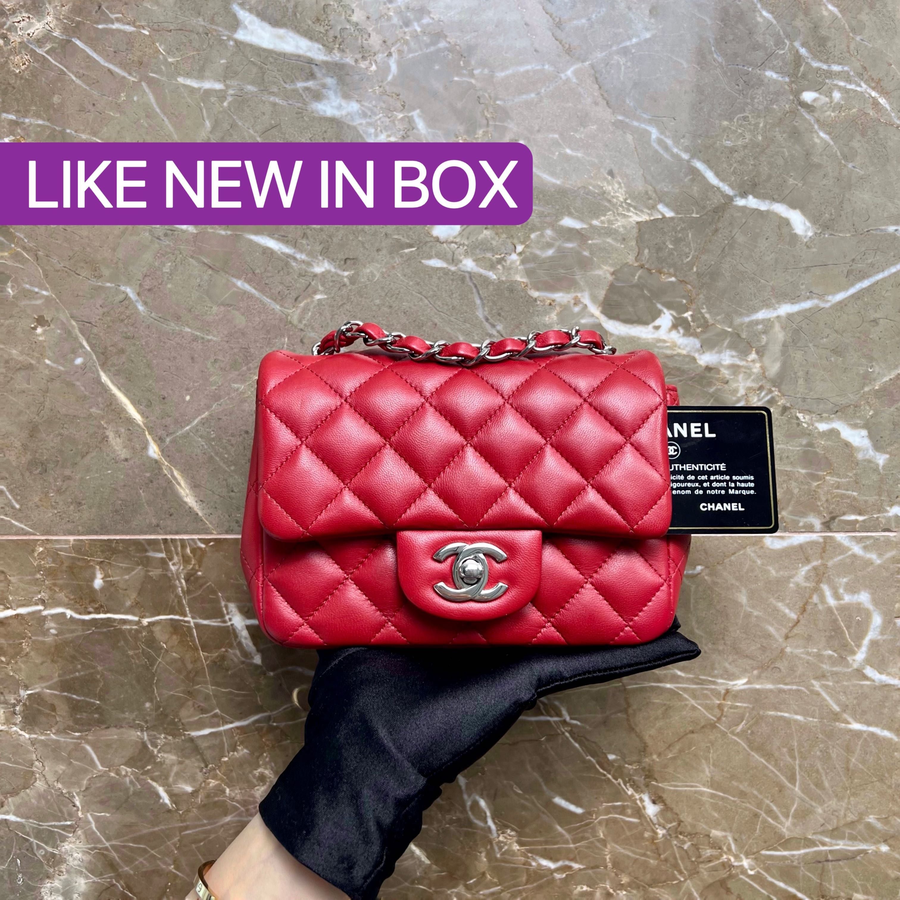 LNIB Chanel Mini Square Classic Flap Red SWH No 30 - Luxury Evermore