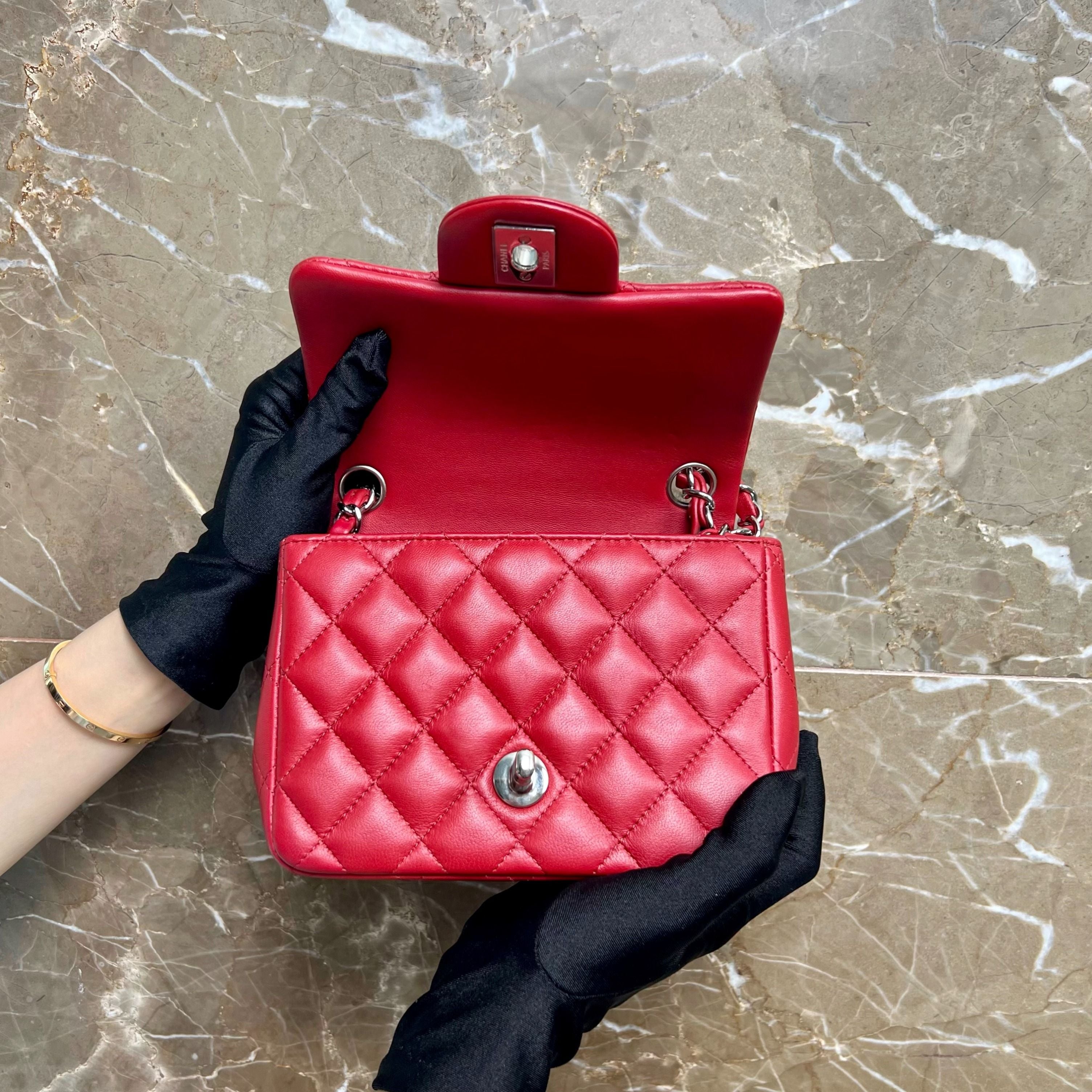 LNIB Chanel Mini Square Classic Flap Red SWH No 30 - Luxury Evermore