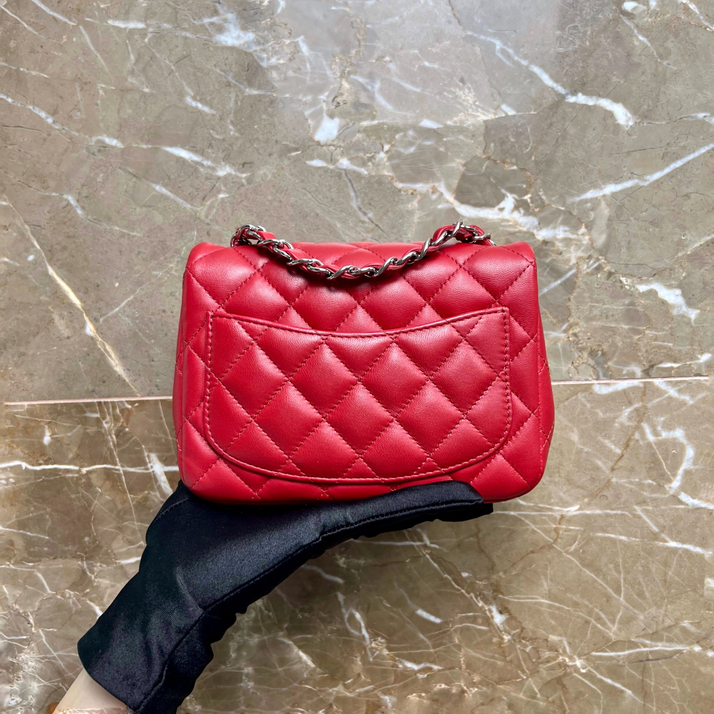 LNIB Chanel Mini Square Classic Flap Red SWH No 30 - Luxury Evermore