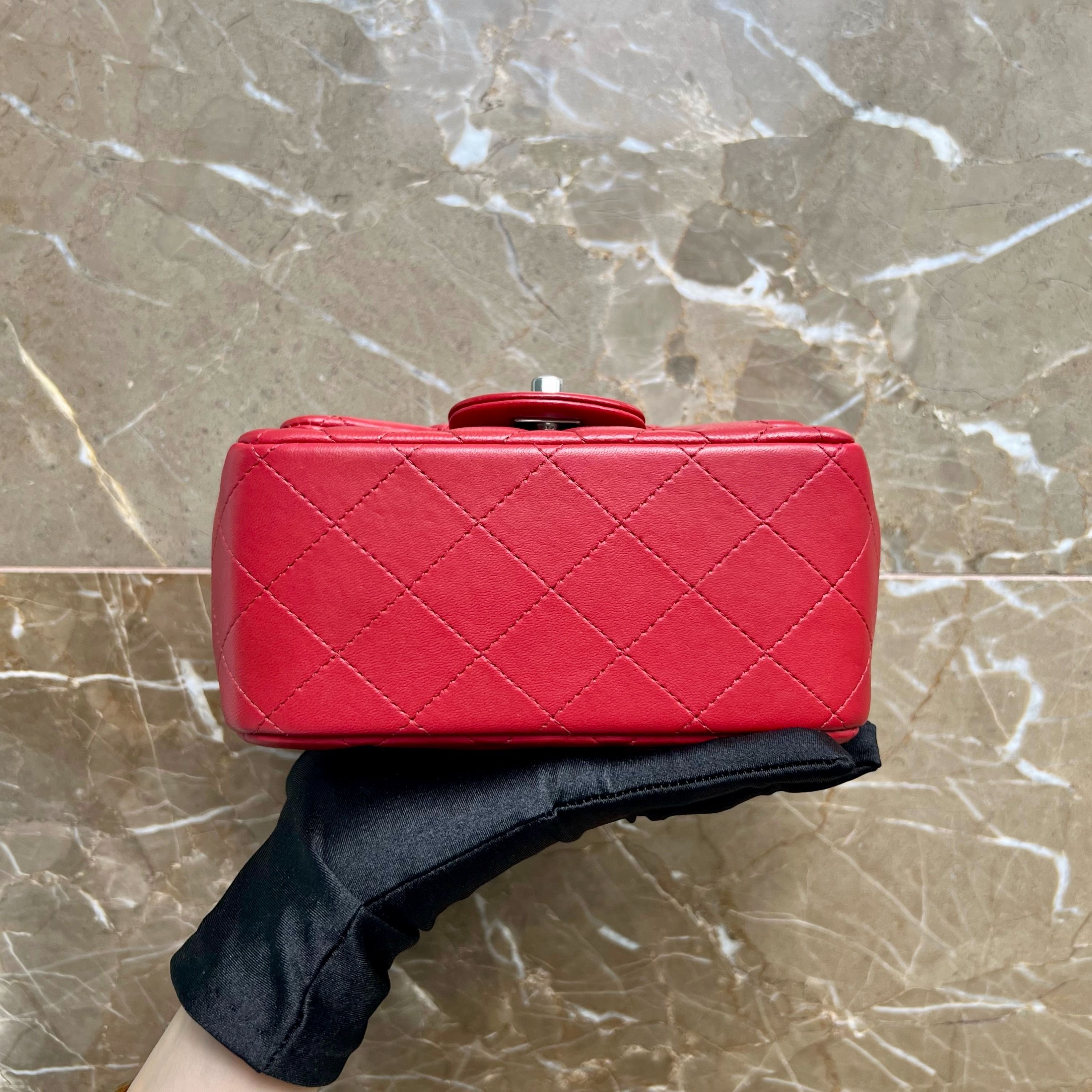 LNIB Chanel Mini Square Classic Flap Red SWH No 30 - Luxury Evermore