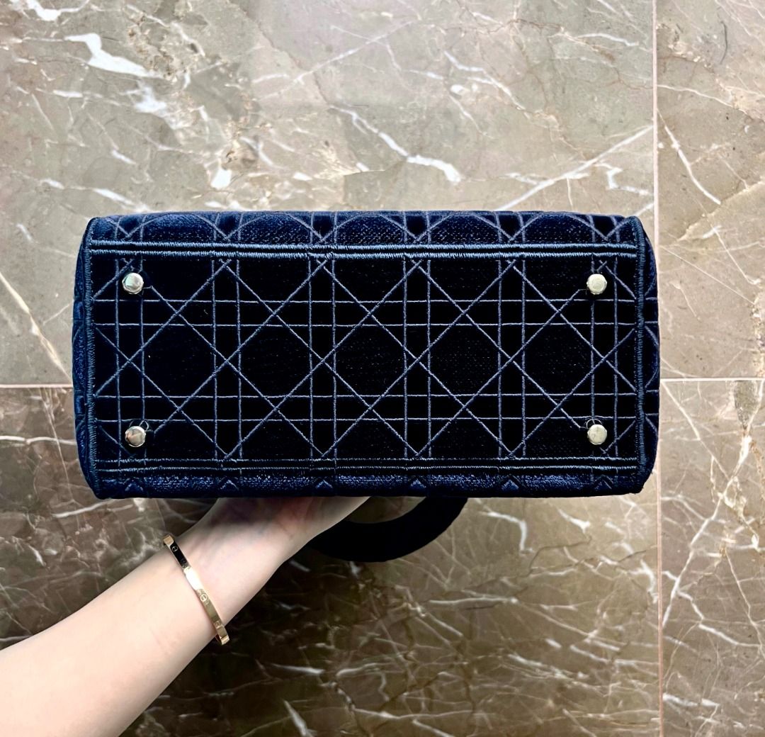 LNIB Dior D-Lite Medium Cannage Blue GHW - Luxury Evermore