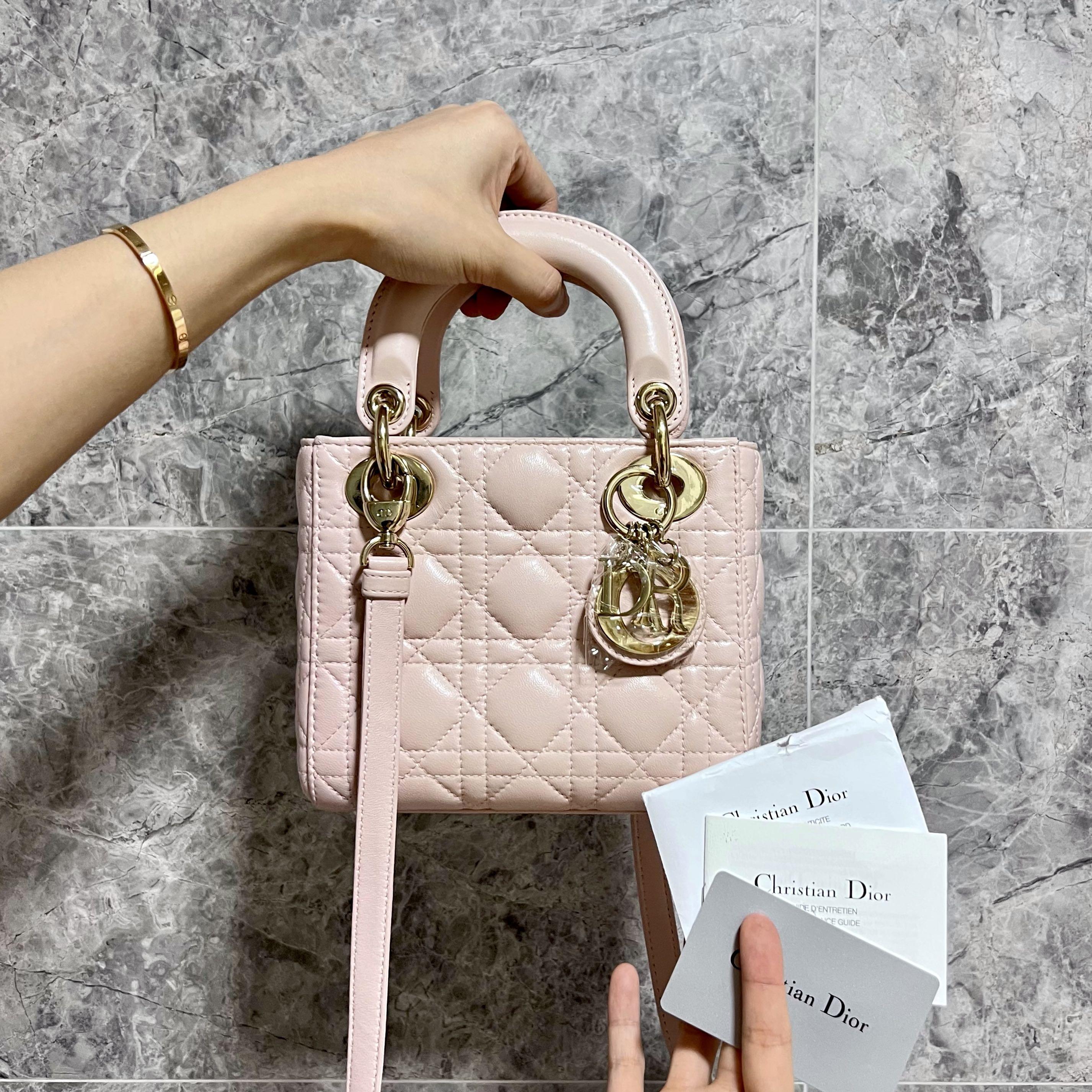 LNIB Dior Lady Mini Lambskin Sakura Pink GHW - Luxury Evermore