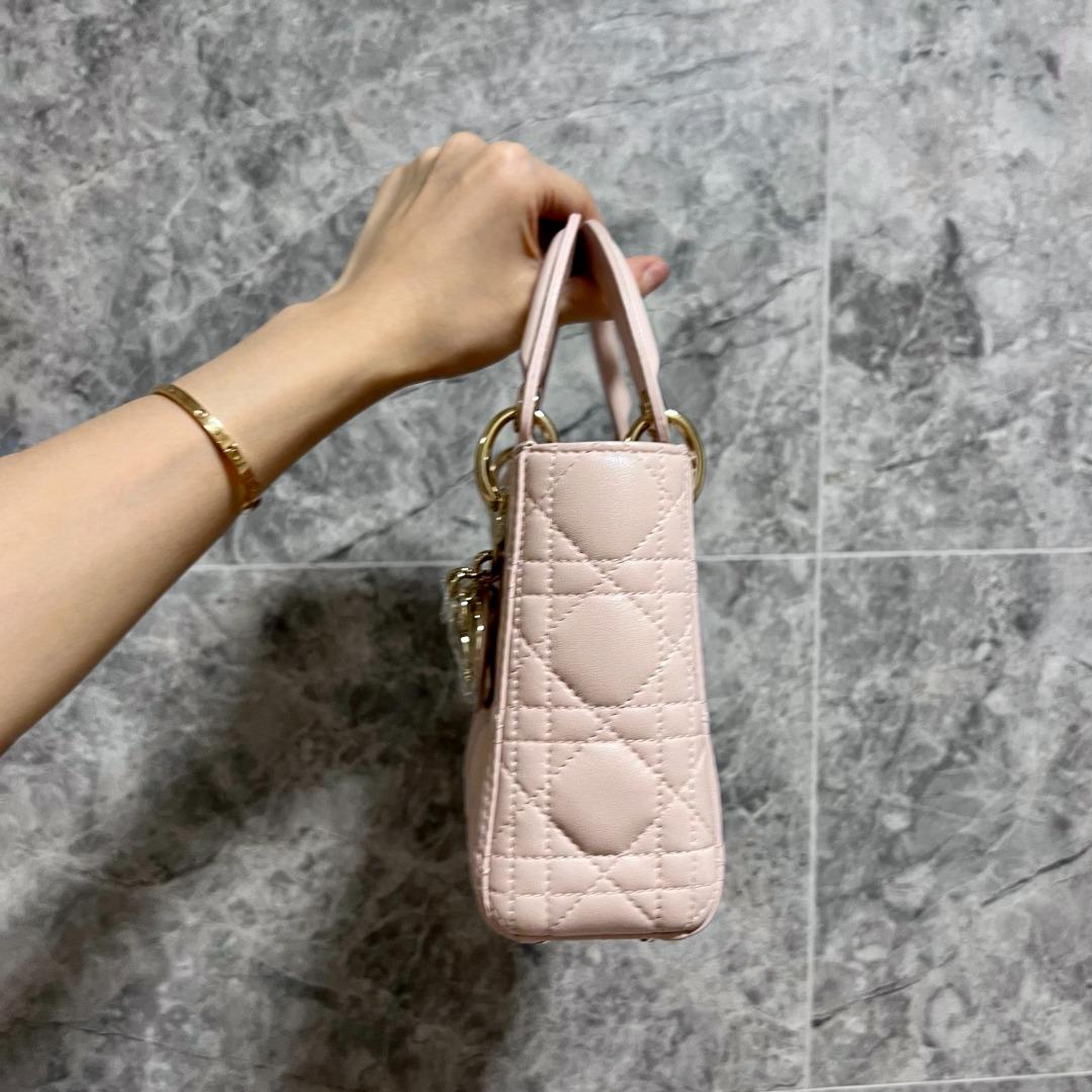 LNIB Dior Lady Mini Lambskin Sakura Pink GHW - Luxury Evermore