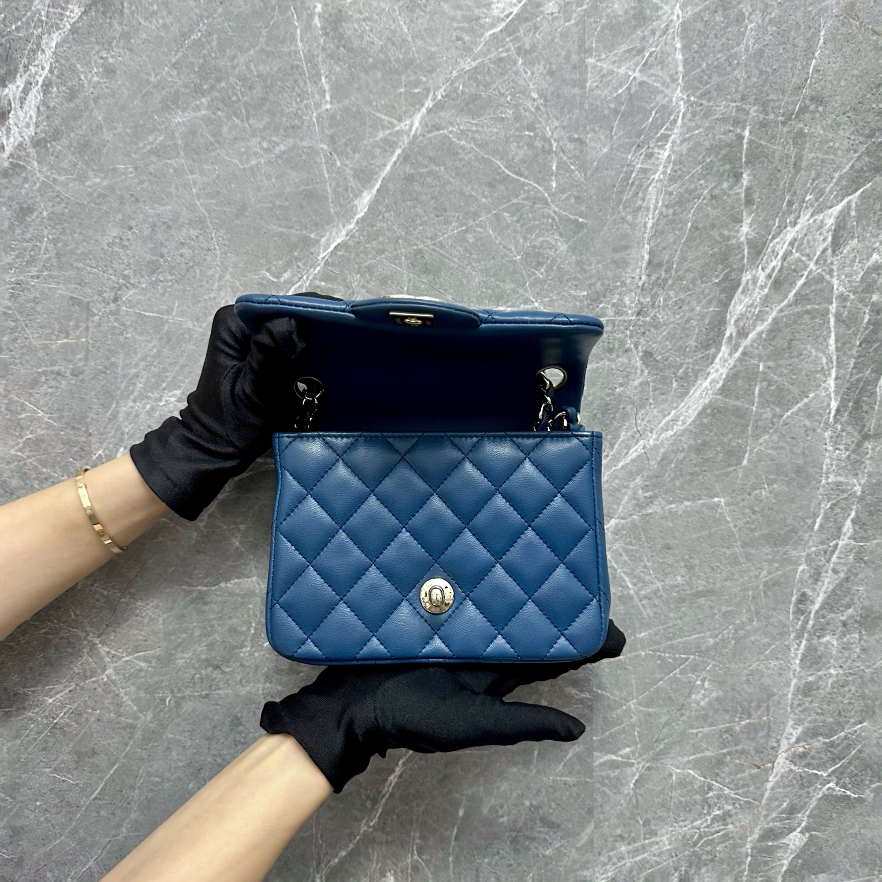 *Local Receipt Full Set* Chanel Classic Flap Mini Square Blue SHW No 23 - Luxury Evermore