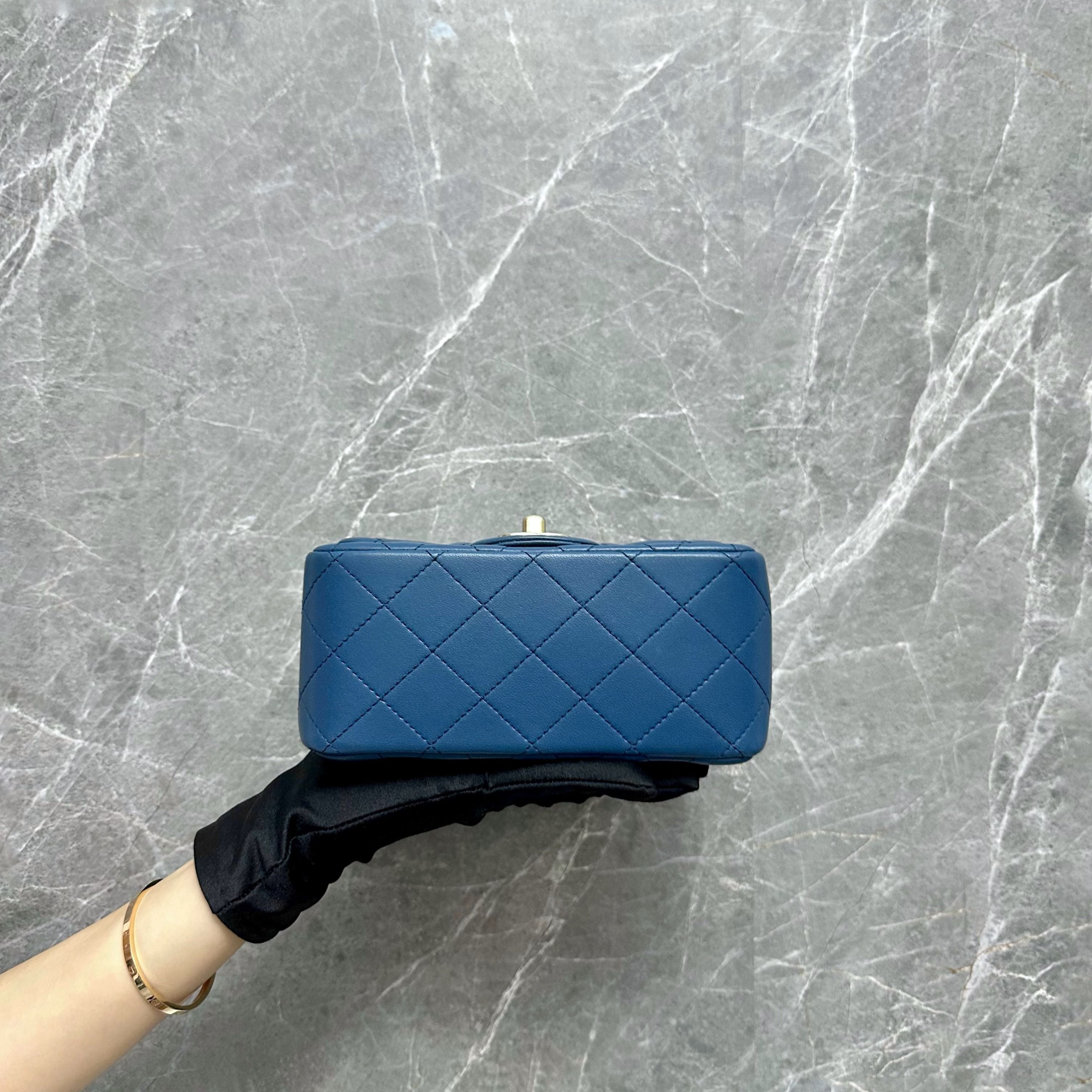 *Local Receipt Full Set* Chanel Classic Flap Mini Square Blue SHW No 23 - Luxury Evermore