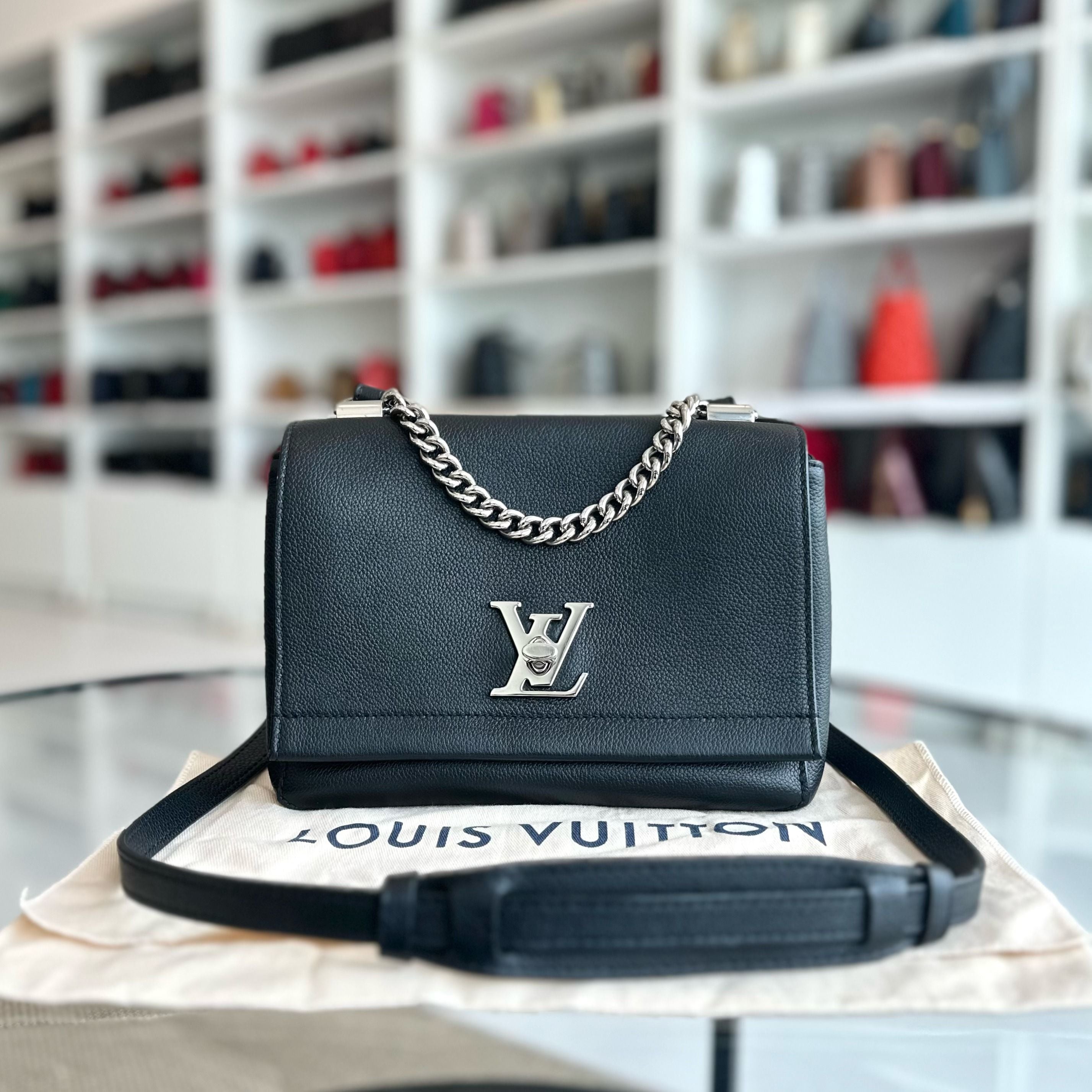 Louis Vuitton LV Lockme II Calfskin Crossbody Black SHW - Luxury Evermore