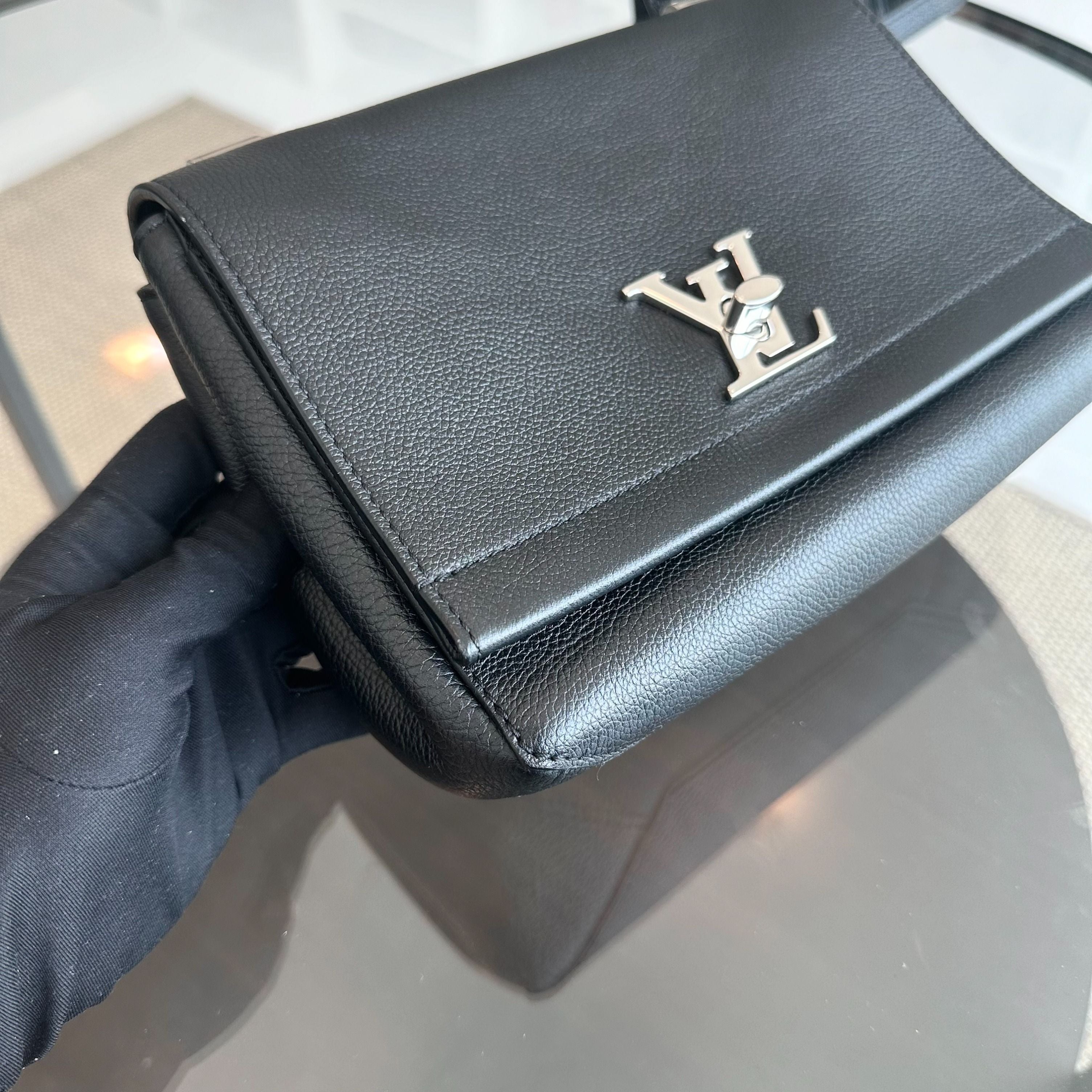 Louis Vuitton LV Lockme II Calfskin Crossbody Black SHW - Luxury Evermore