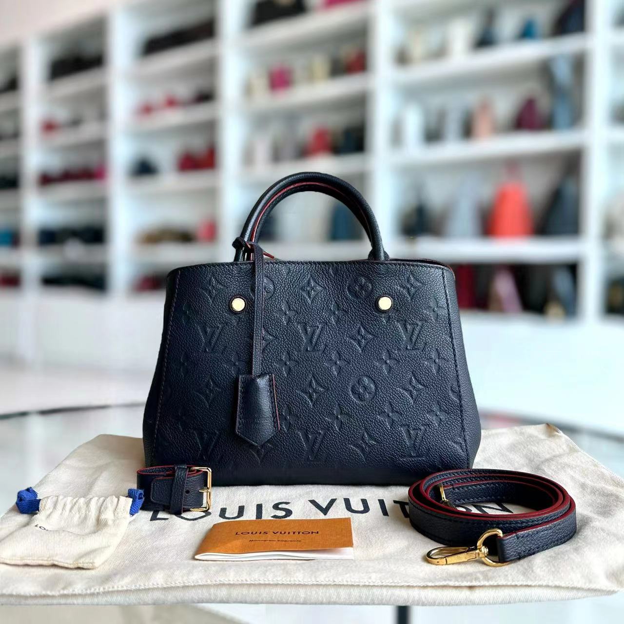 Louis Vuitton LV Montaigne BB Empreinte Calfskin Leather Dark Blue GHW - Luxury Evermore