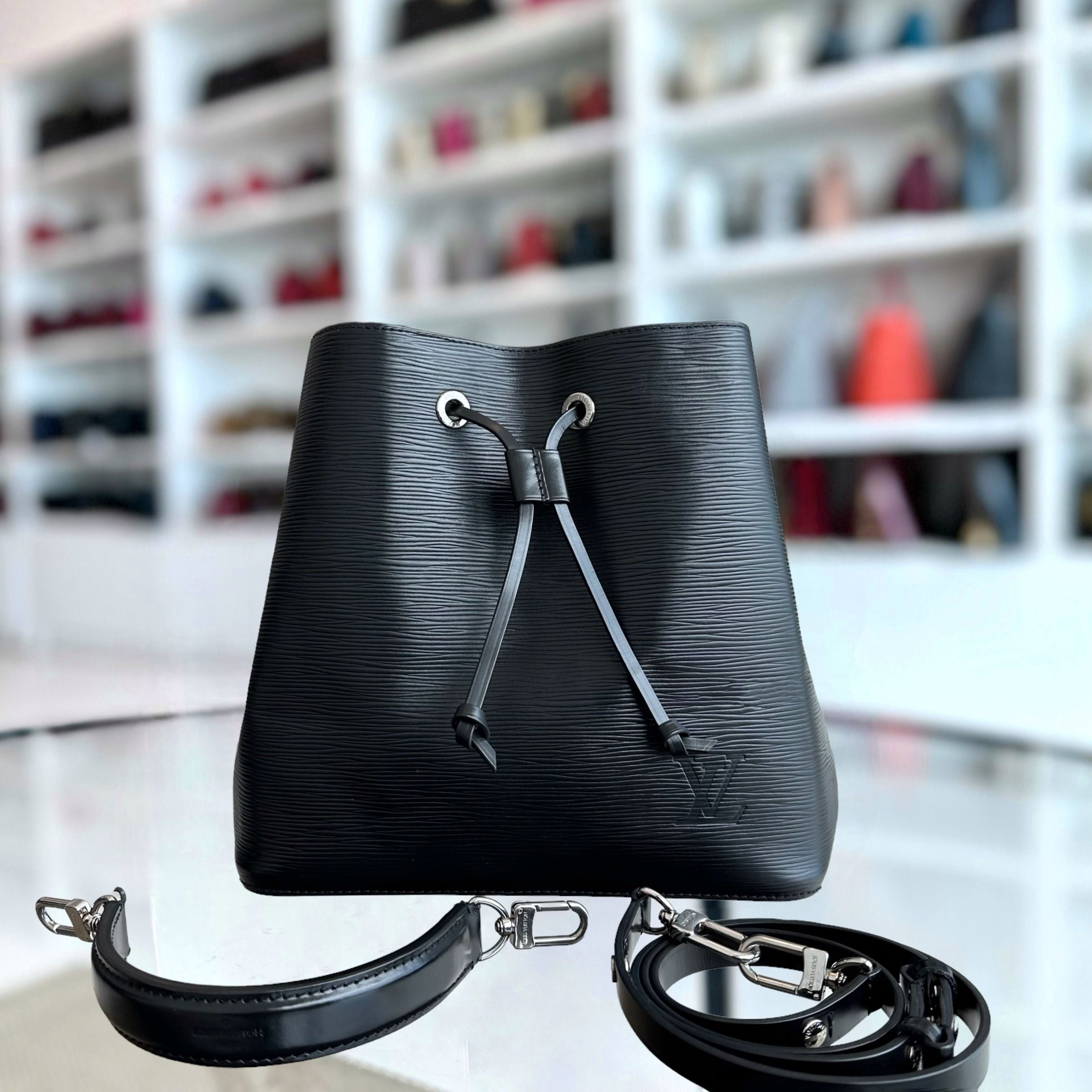 Louis Vuitton LV Neo Noe MM EPI Leather Bucket Bag Black SHW - Luxury Evermore