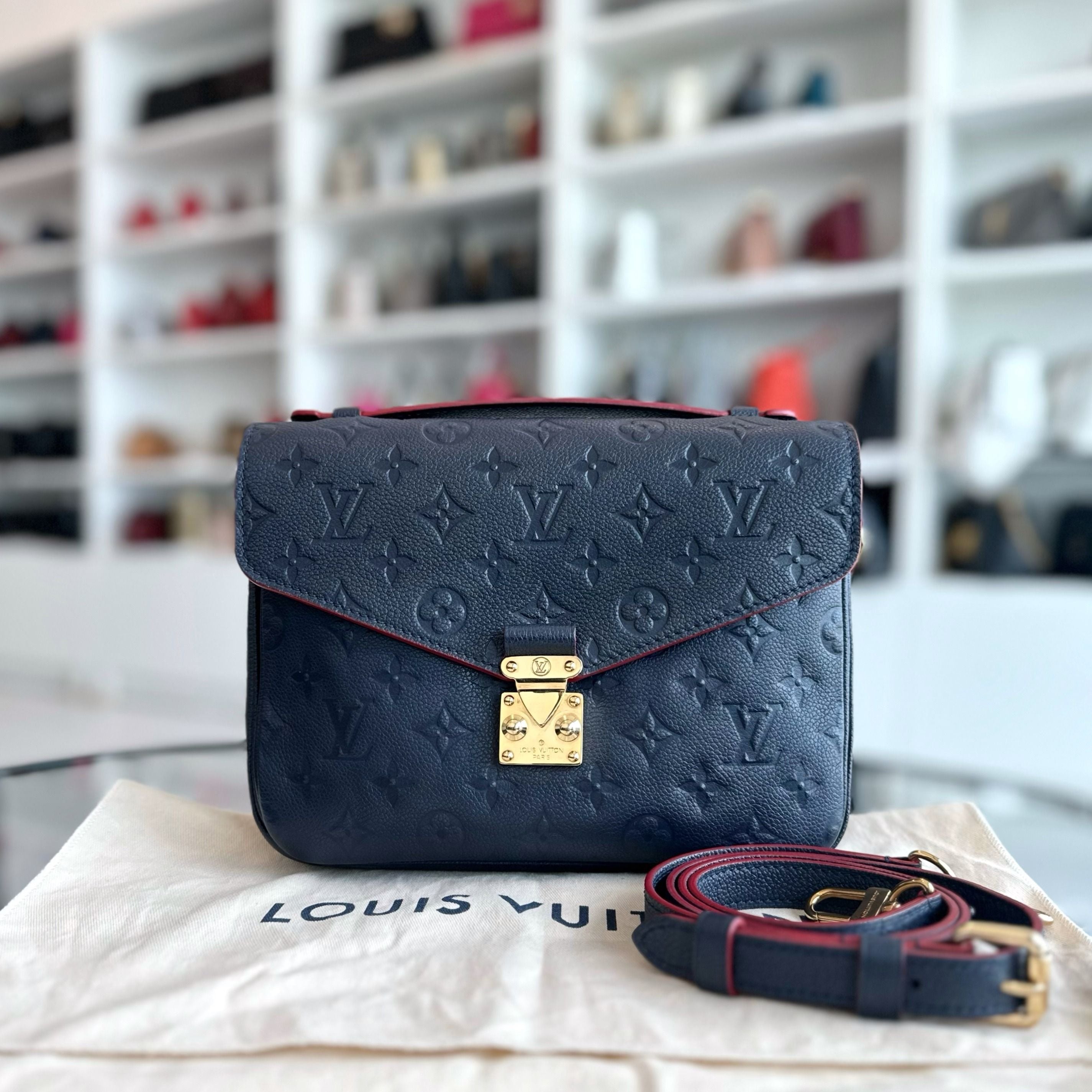 Louis Vuitton LV Pochette Metis Calfskin Empreinte Leather Navy Blue GHW - Luxury Evermore