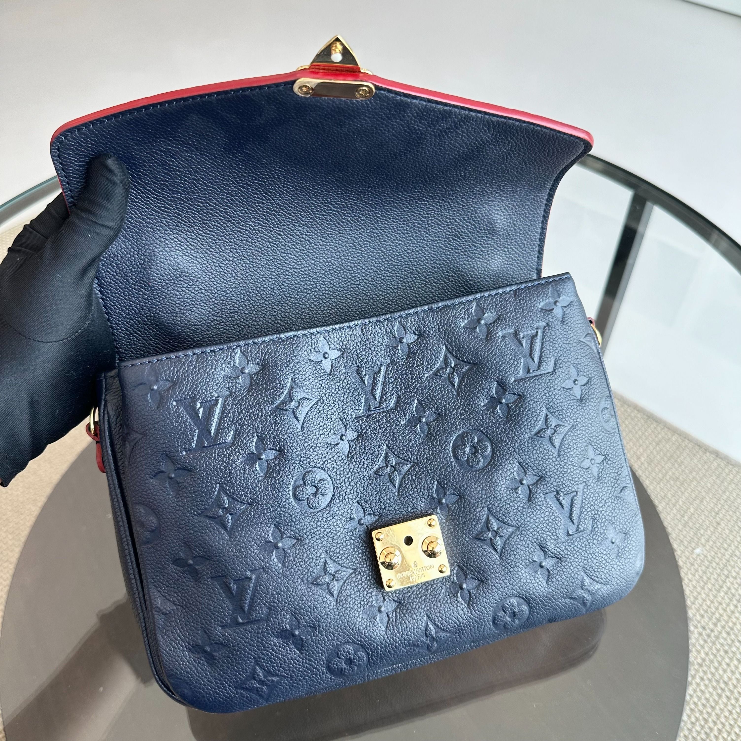 Louis Vuitton LV Pochette Metis Calfskin Empreinte Leather Navy Blue GHW - Luxury Evermore