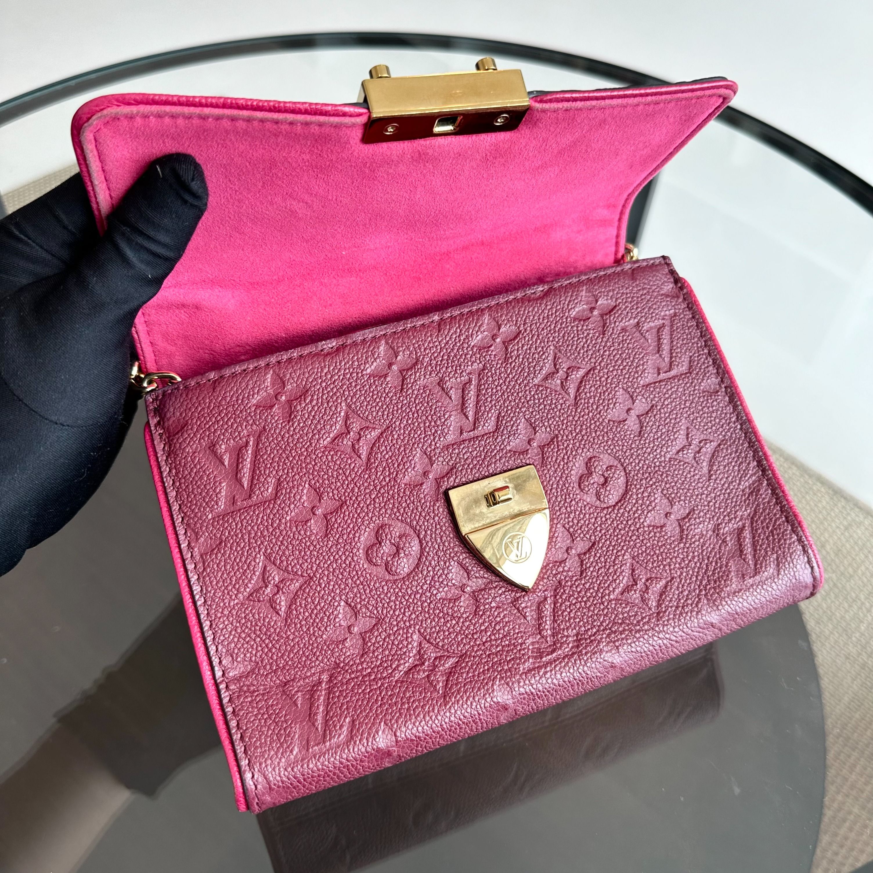 Louis Vuitton LV Saint Sulpice Empriente Raisin Monogram Red GHW - Luxury Evermore