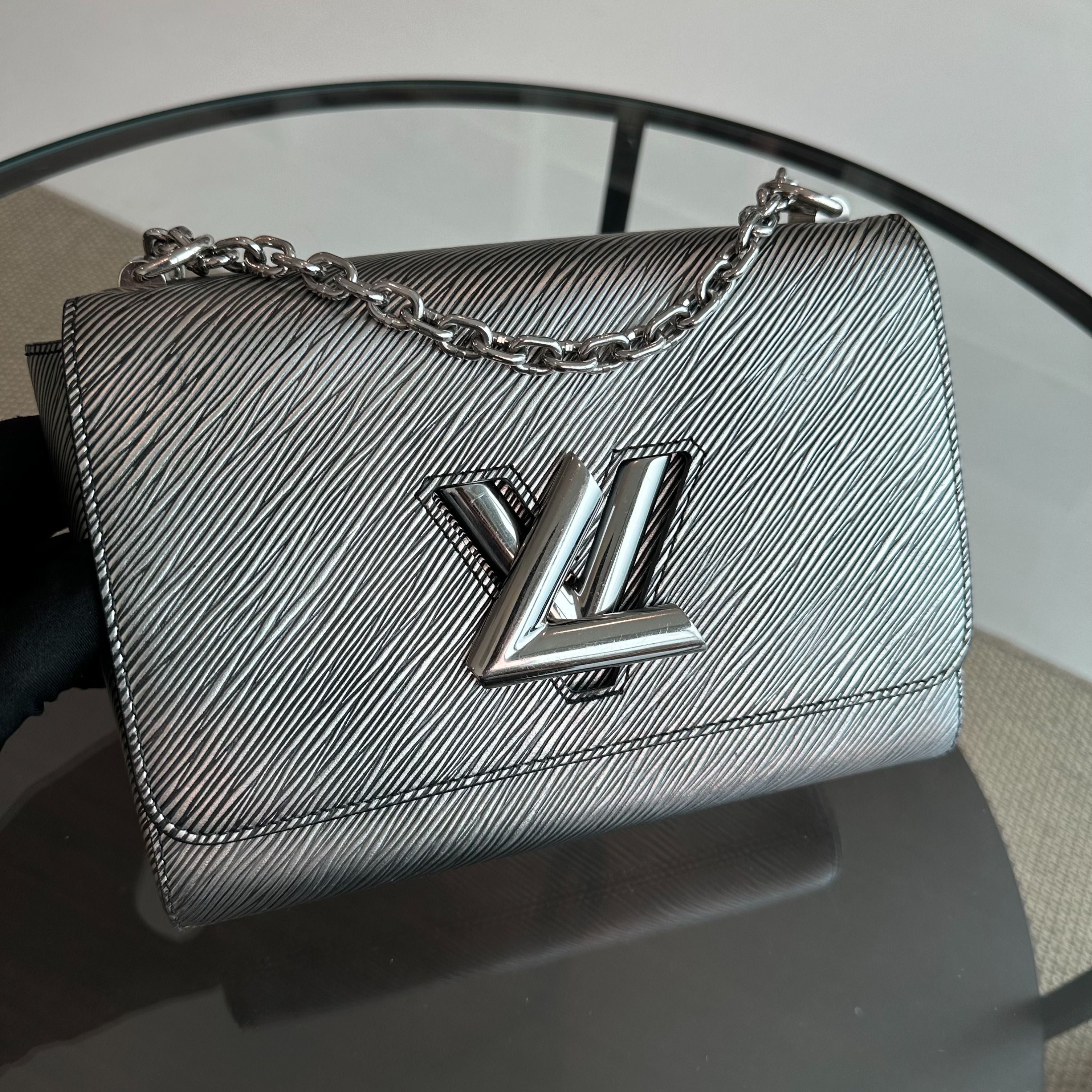 Louis Vuitton LV Twist MM EPI Leather Silver GHW - Luxury Evermore