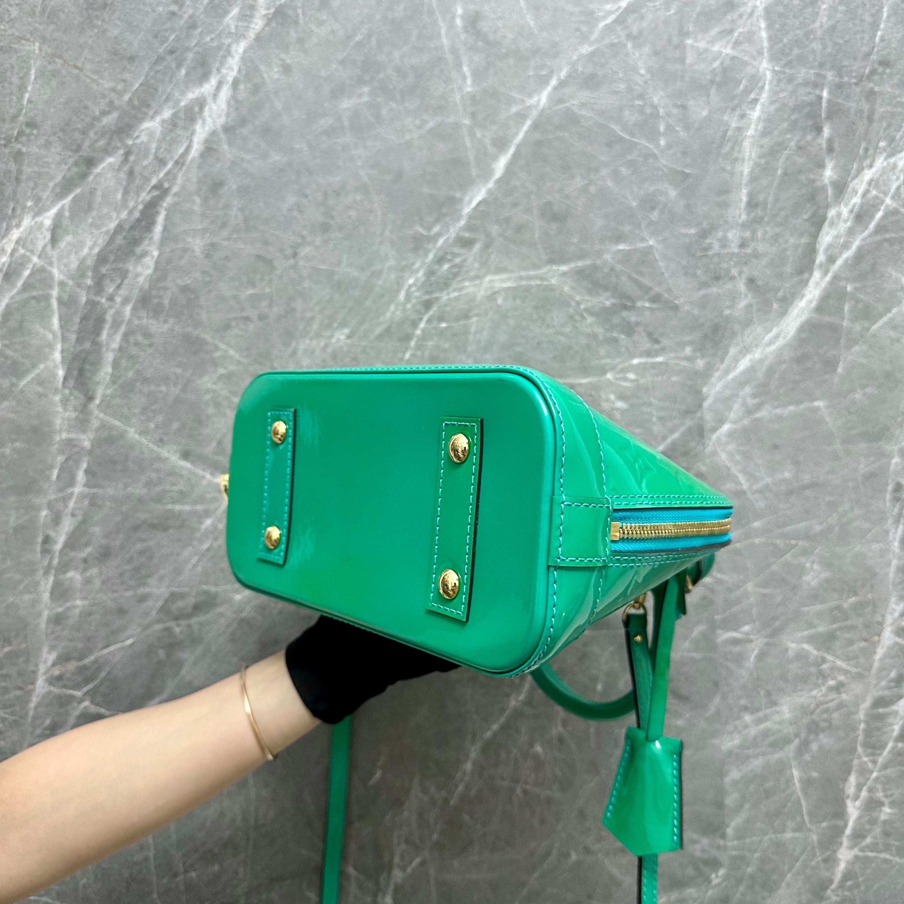 LV Alma BB Patent Leather Emerald GHW - Luxury Evermore