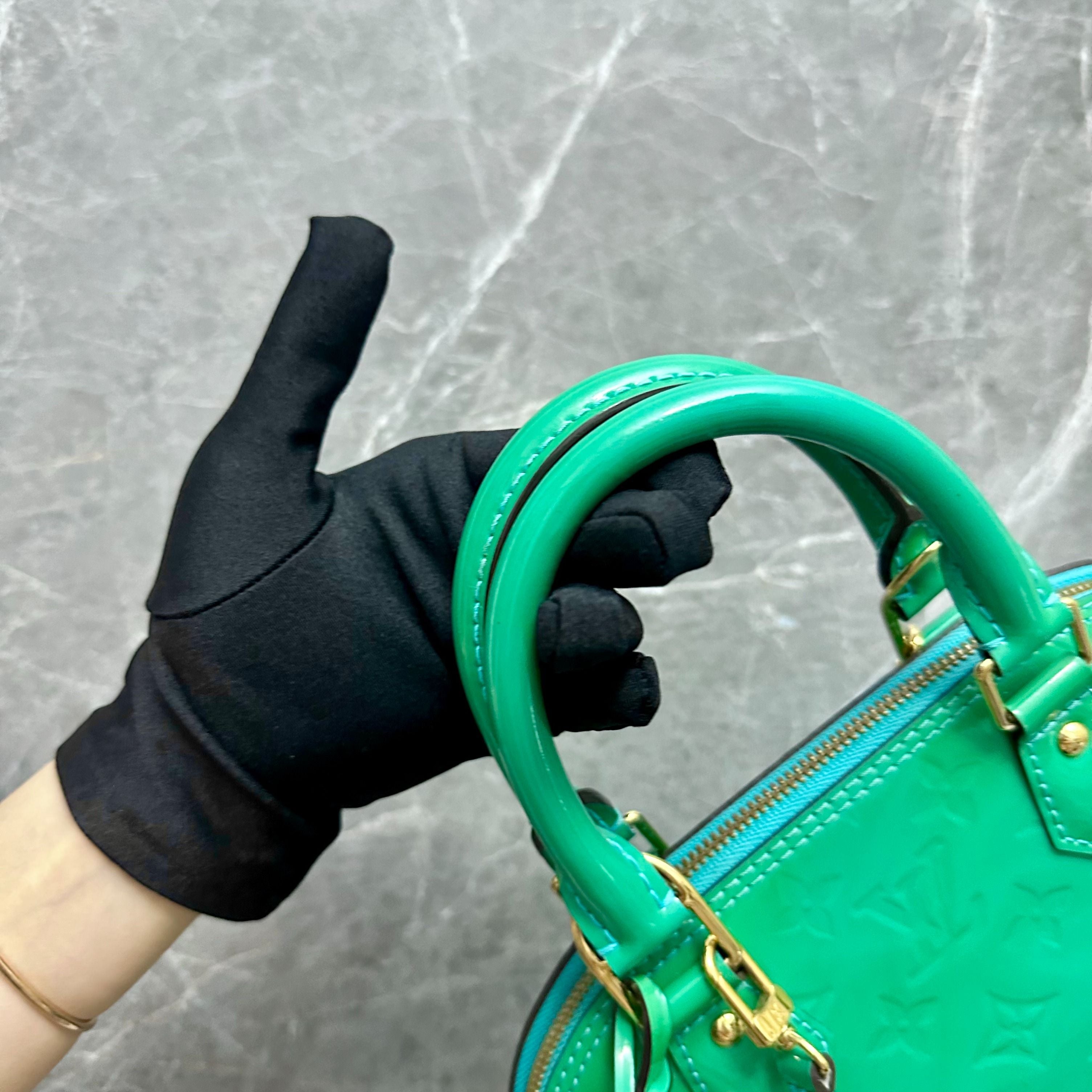 LV Alma BB Patent Leather Emerald GHW - Luxury Evermore