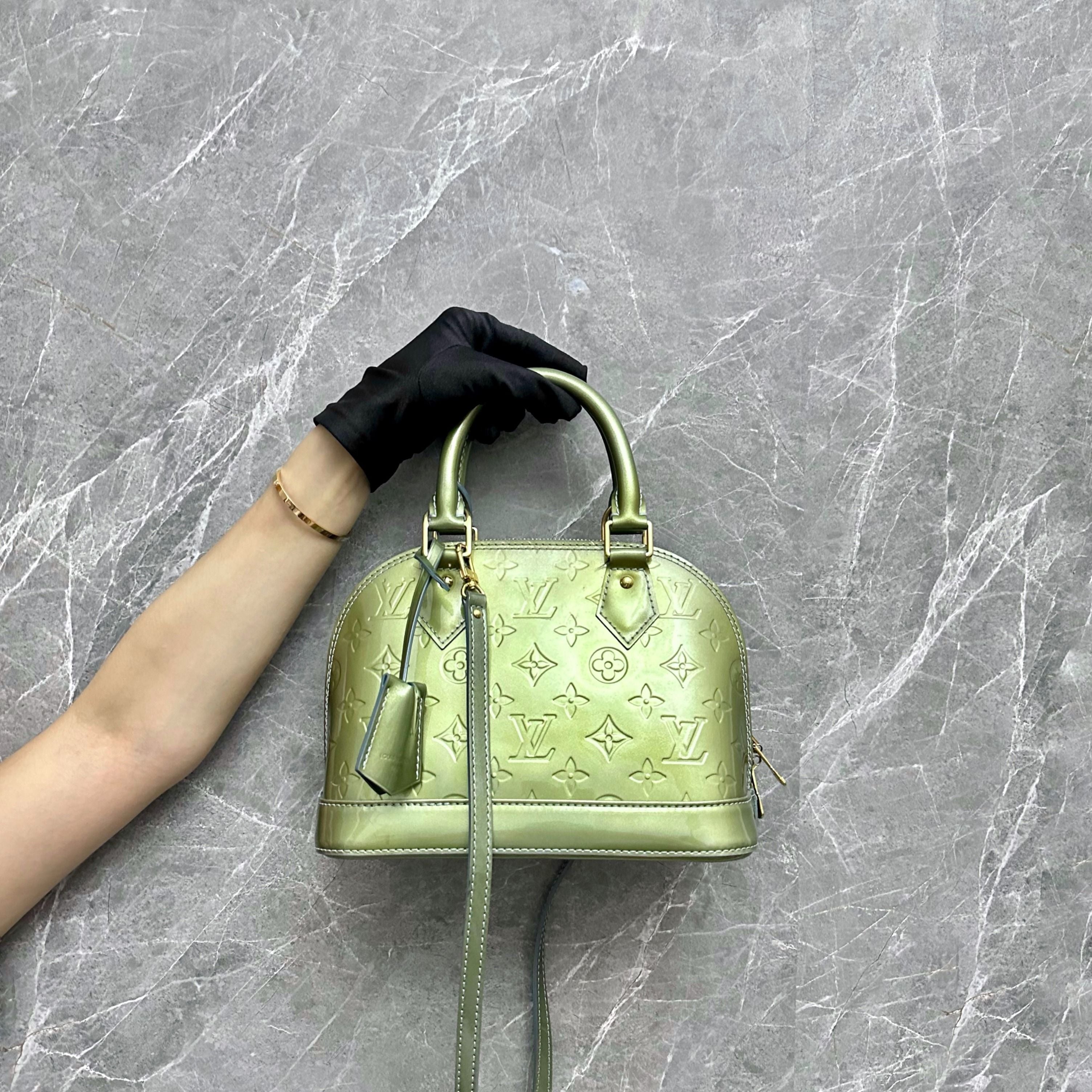 LV Alma BB Vernis Patent Leather Olive Green - Luxury Evermore