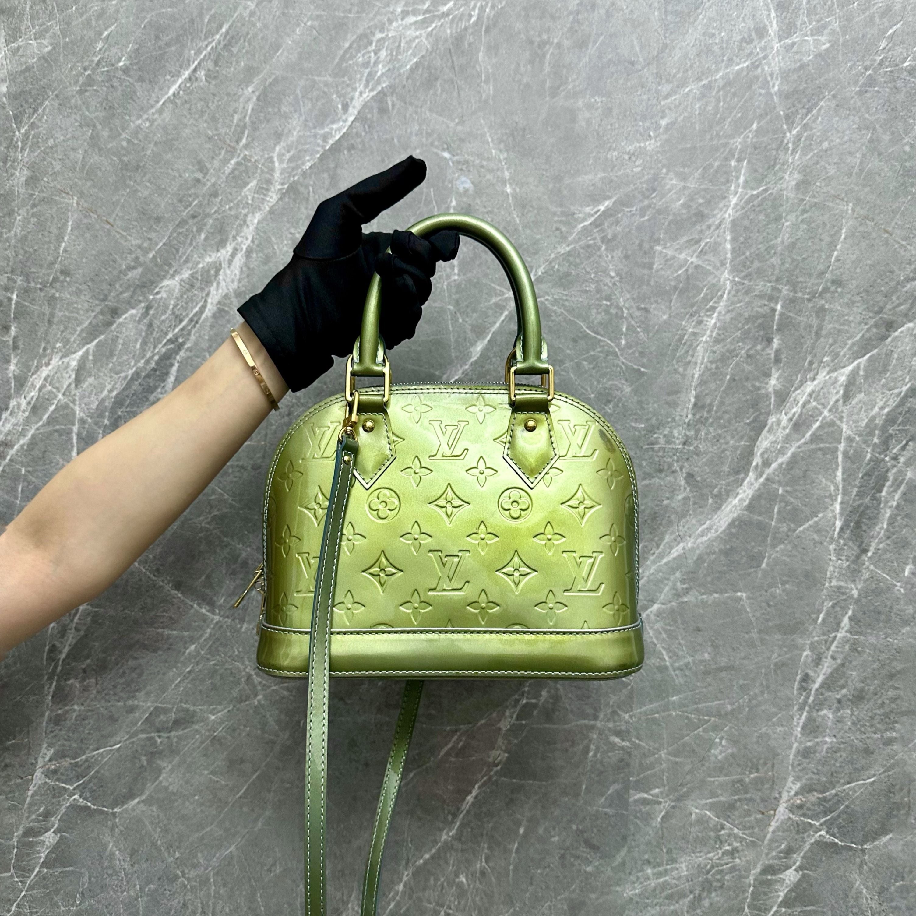 LV Alma BB Vernis Patent Leather Olive Green - Luxury Evermore