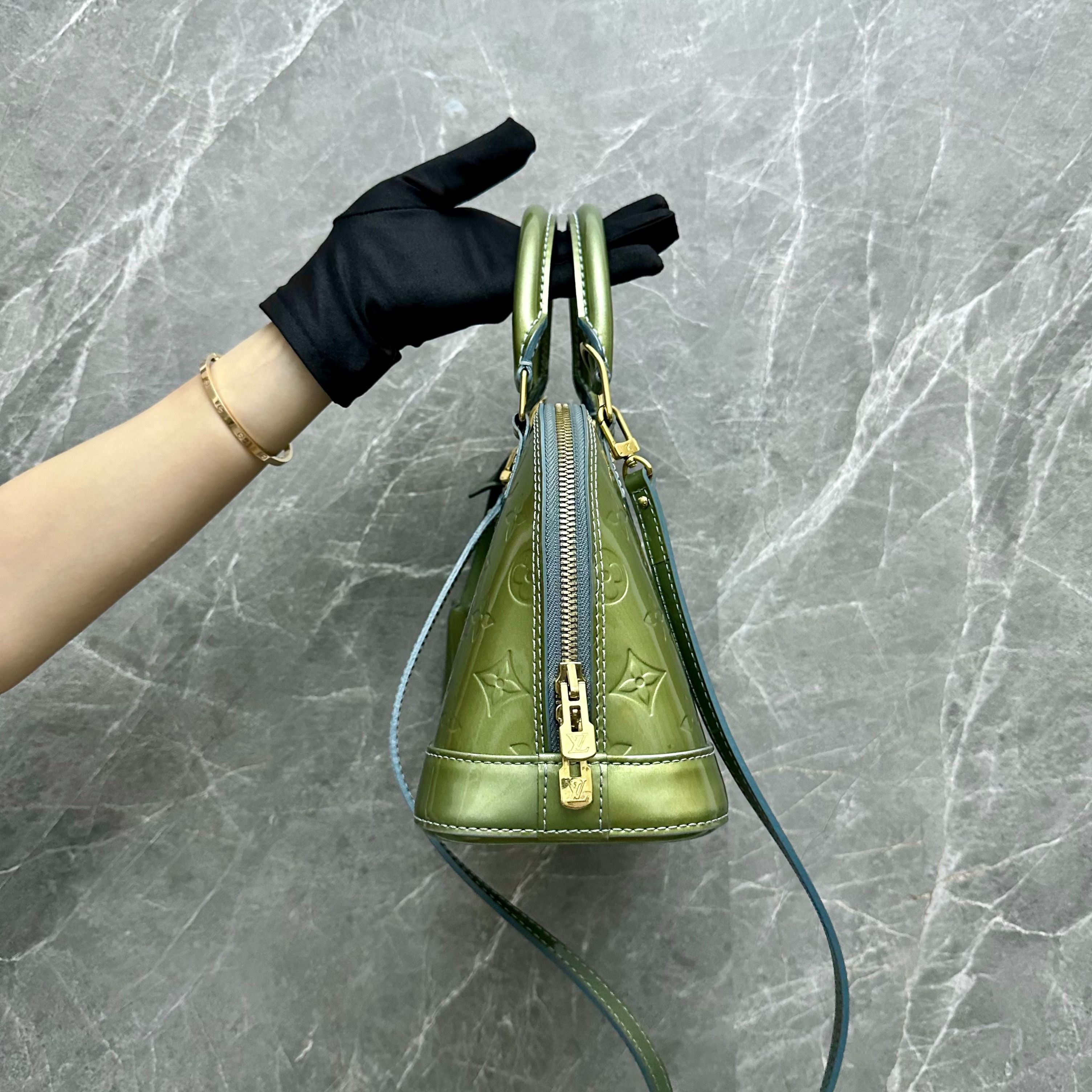 LV Alma BB Vernis Patent Leather Olive Green - Luxury Evermore