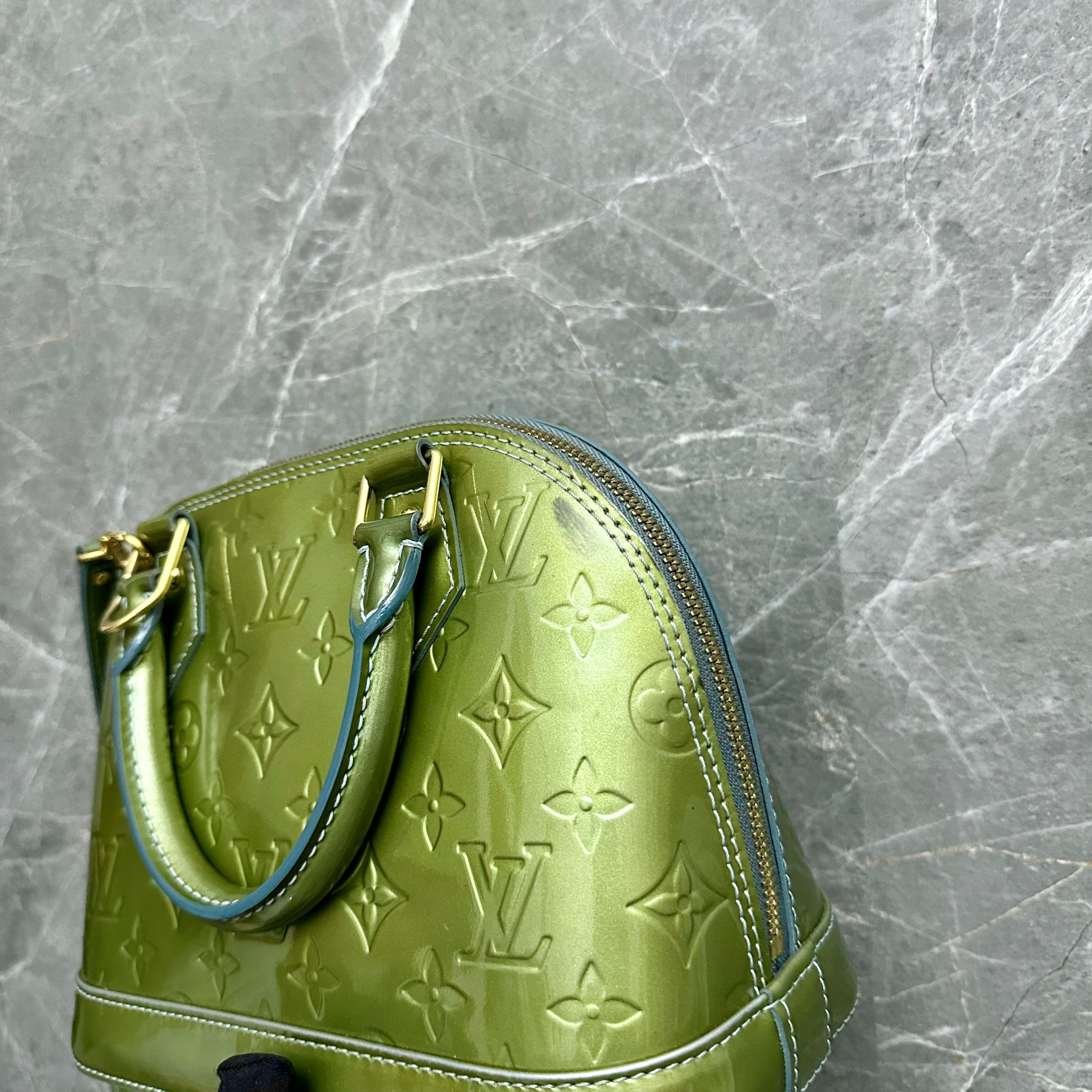 LV Alma BB Vernis Patent Leather Olive Green - Luxury Evermore