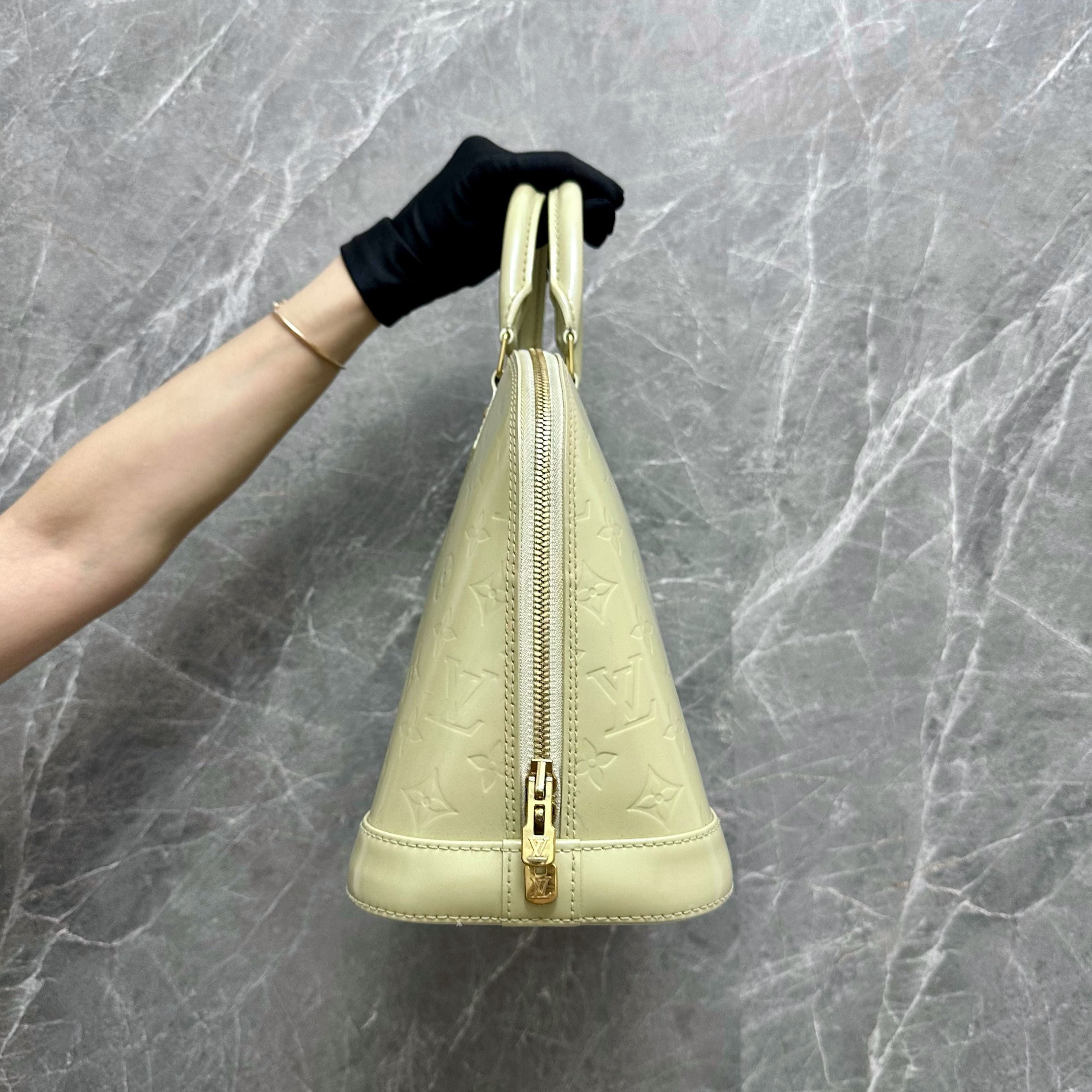 LV Alma PM Patent Leather Beige GHW - Luxury Evermore