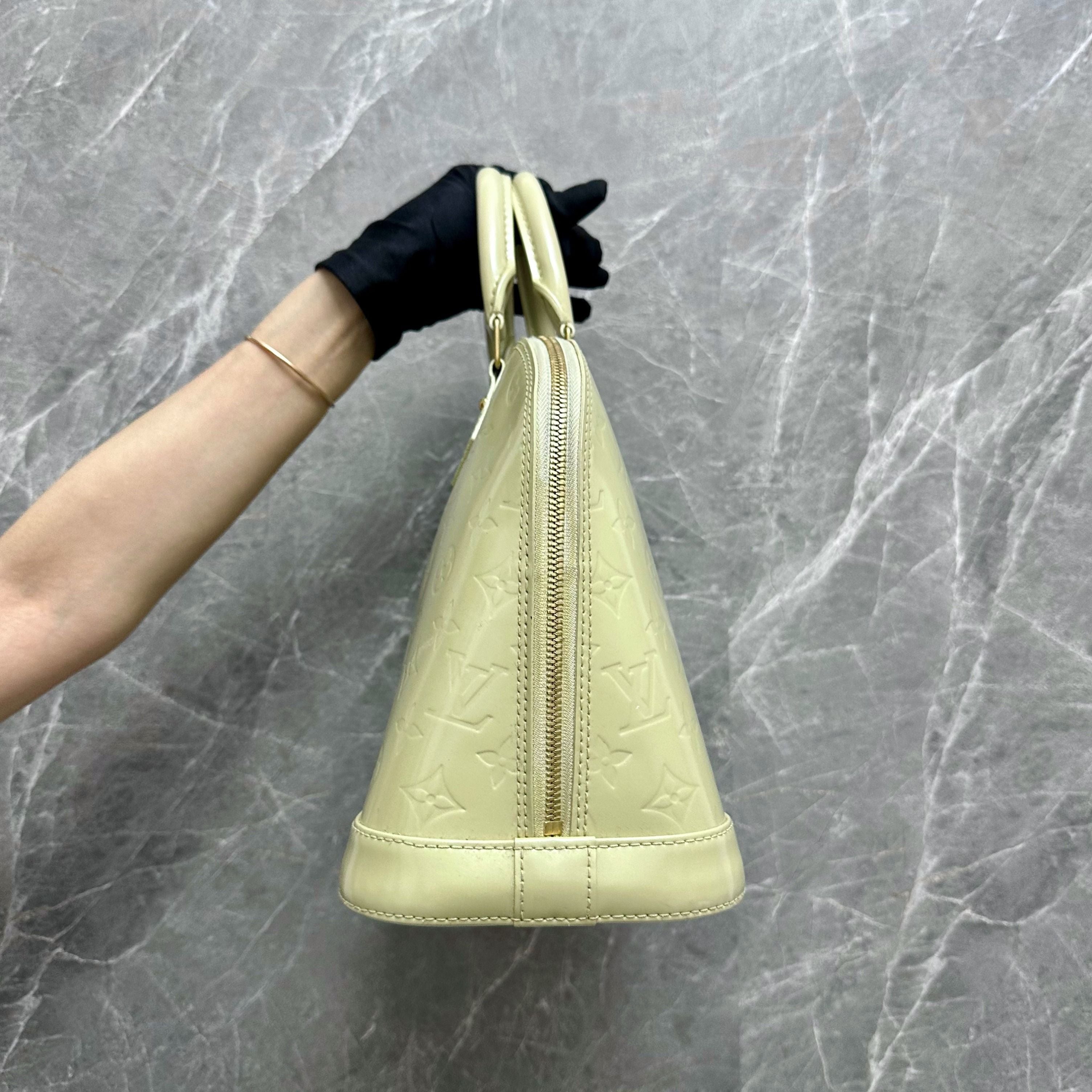 LV Alma PM Patent Leather Beige GHW - Luxury Evermore