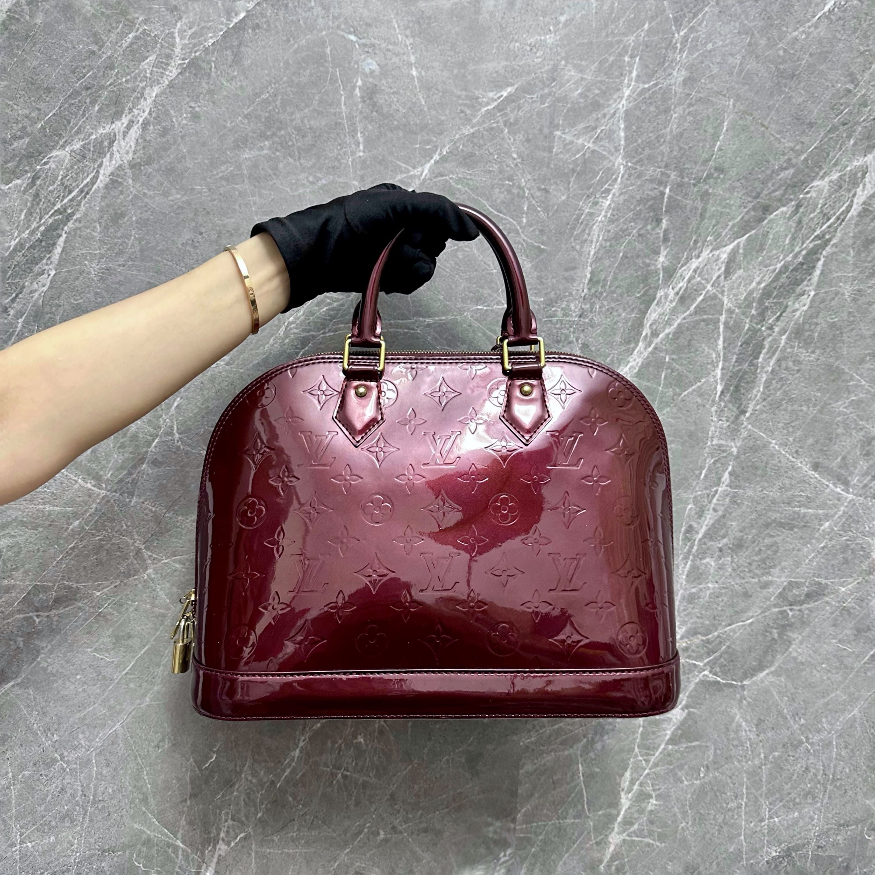 LV Alma PM Vernis Patent Leather Burgundy GHW Louis Vuitton - Luxury Evermore