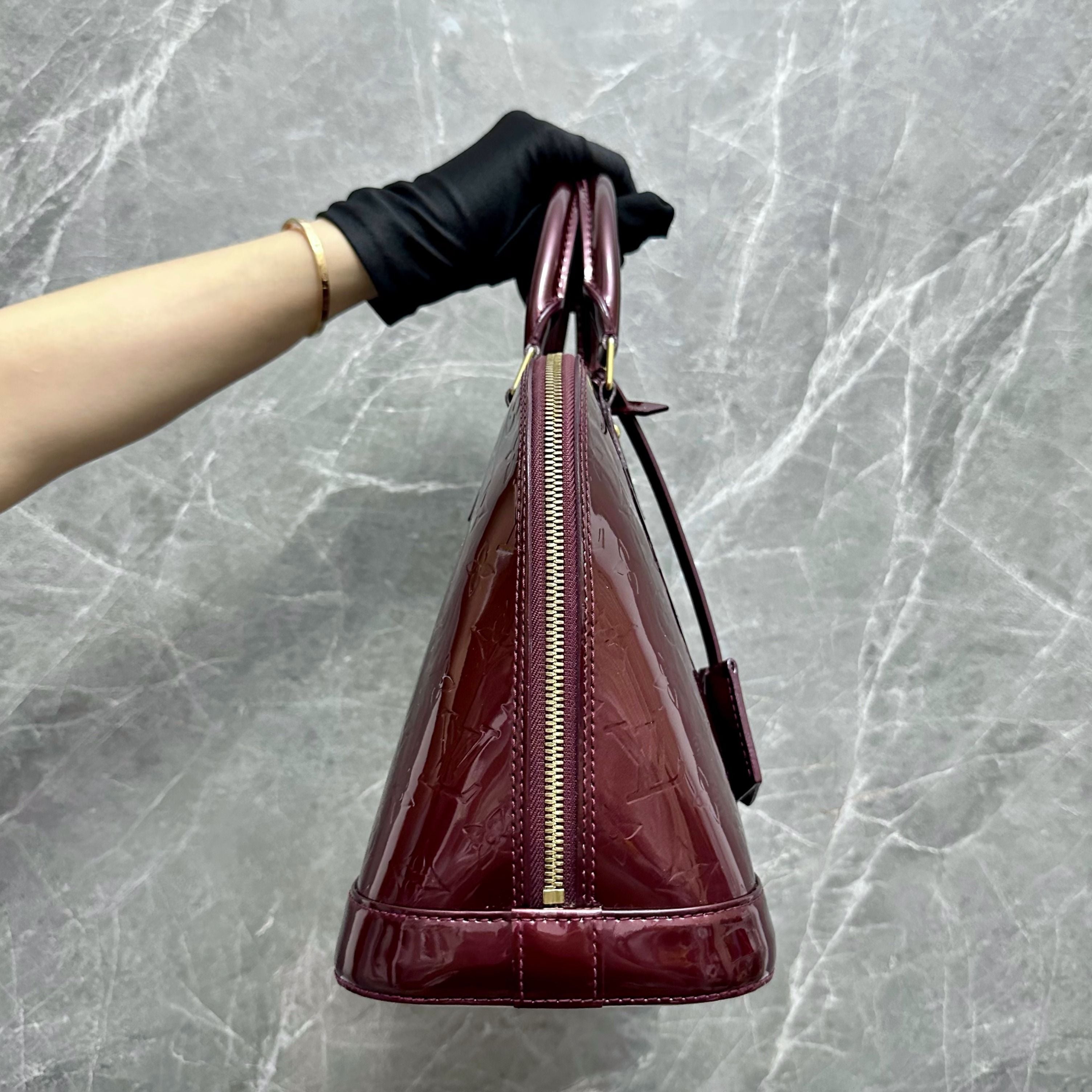 LV Alma PM Vernis Patent Leather Burgundy GHW Louis Vuitton - Luxury Evermore