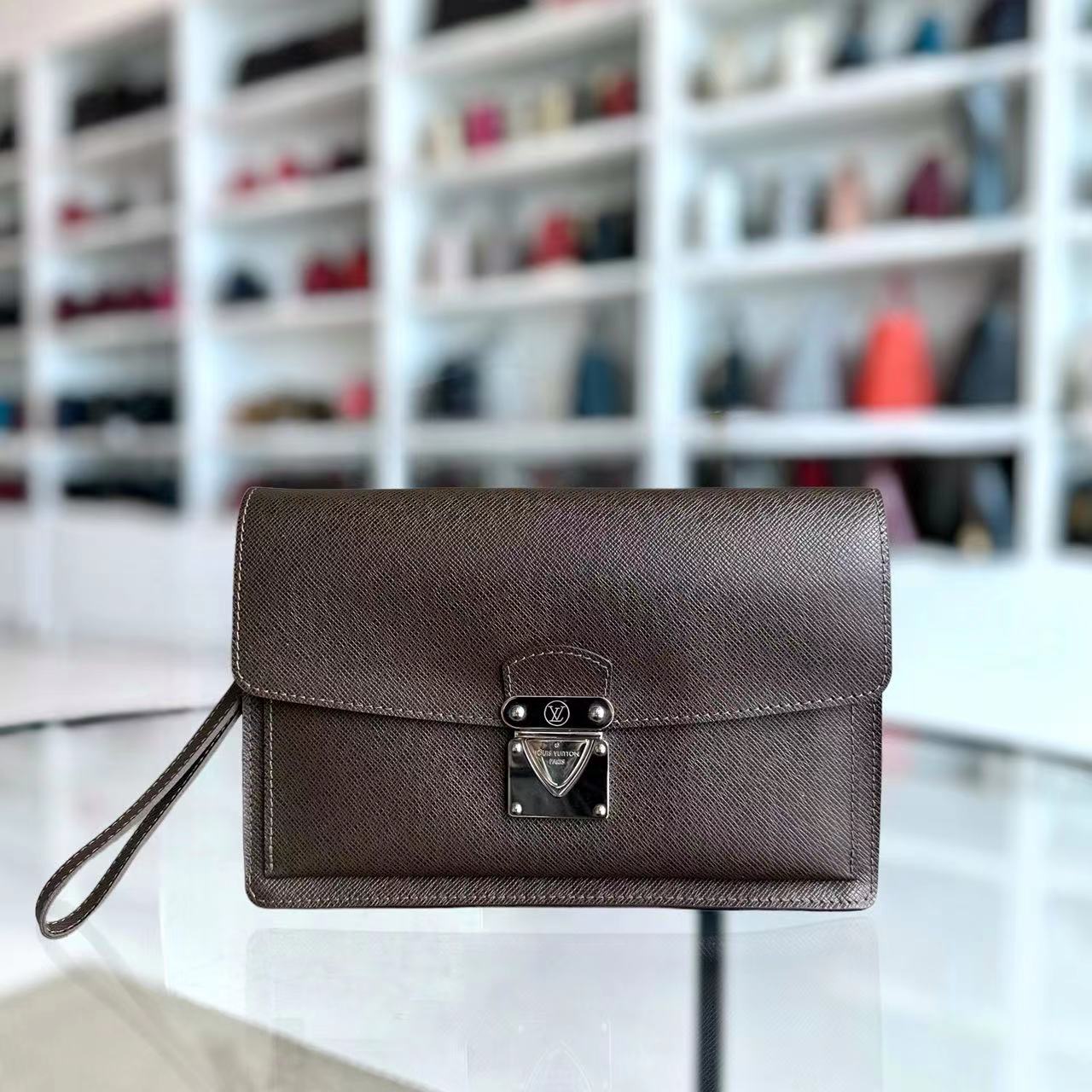 LV Belaia Clutch Taiga Leather Brown SHW - Luxury Evermore