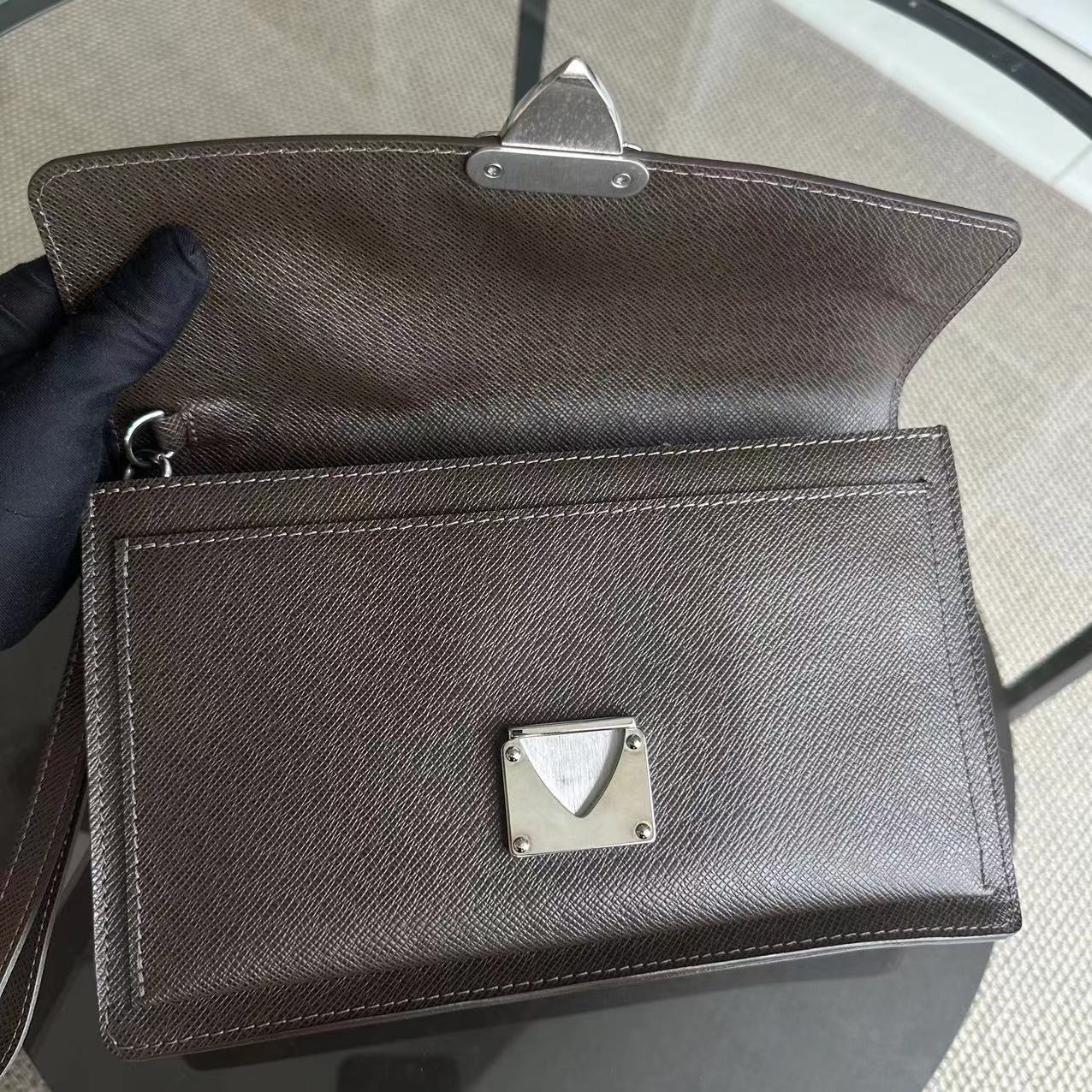 LV Belaia Clutch Taiga Leather Brown SHW - Luxury Evermore