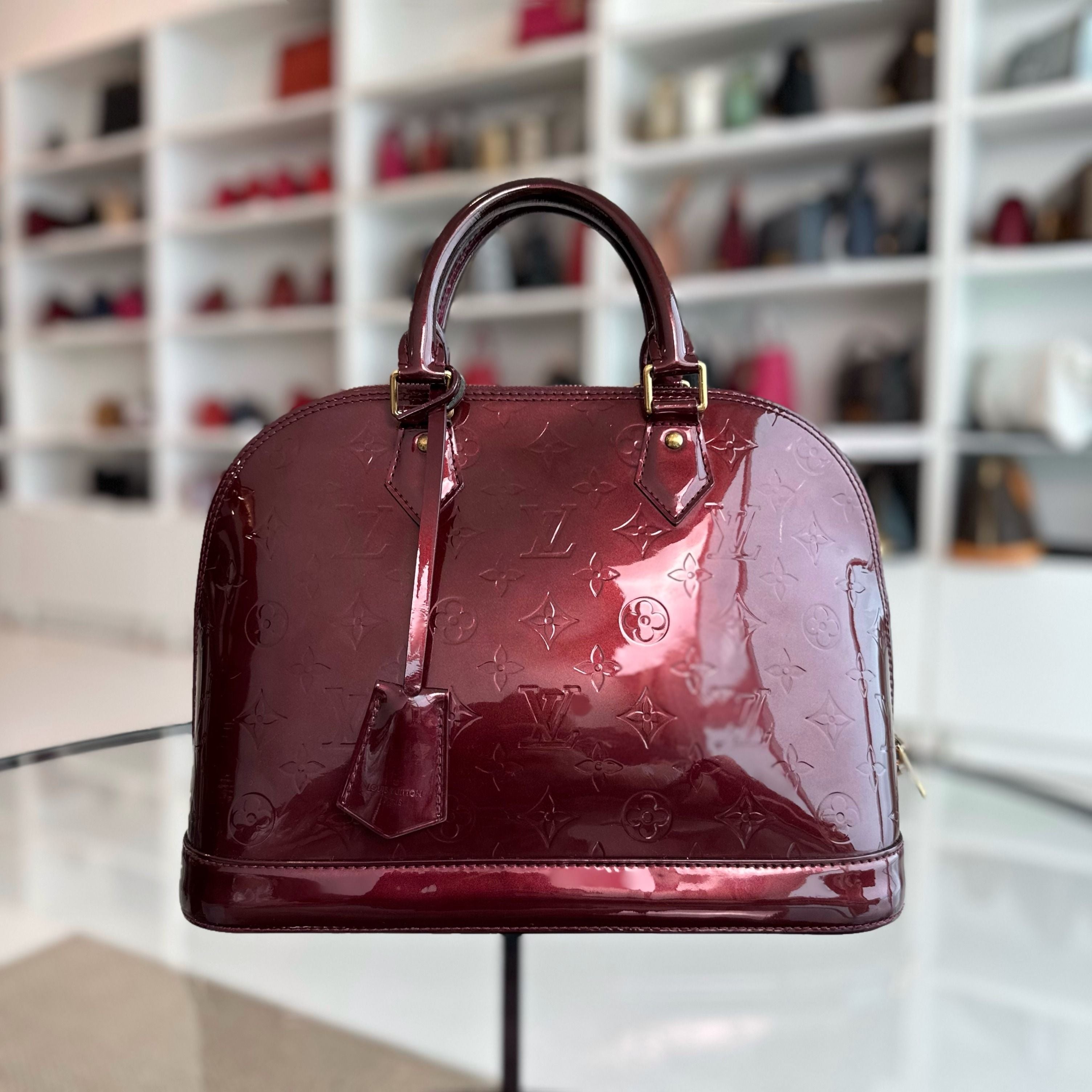 LV Louis Vuitton Alma PM Vernis Patent Leather Plum GHW - Luxury Evermore