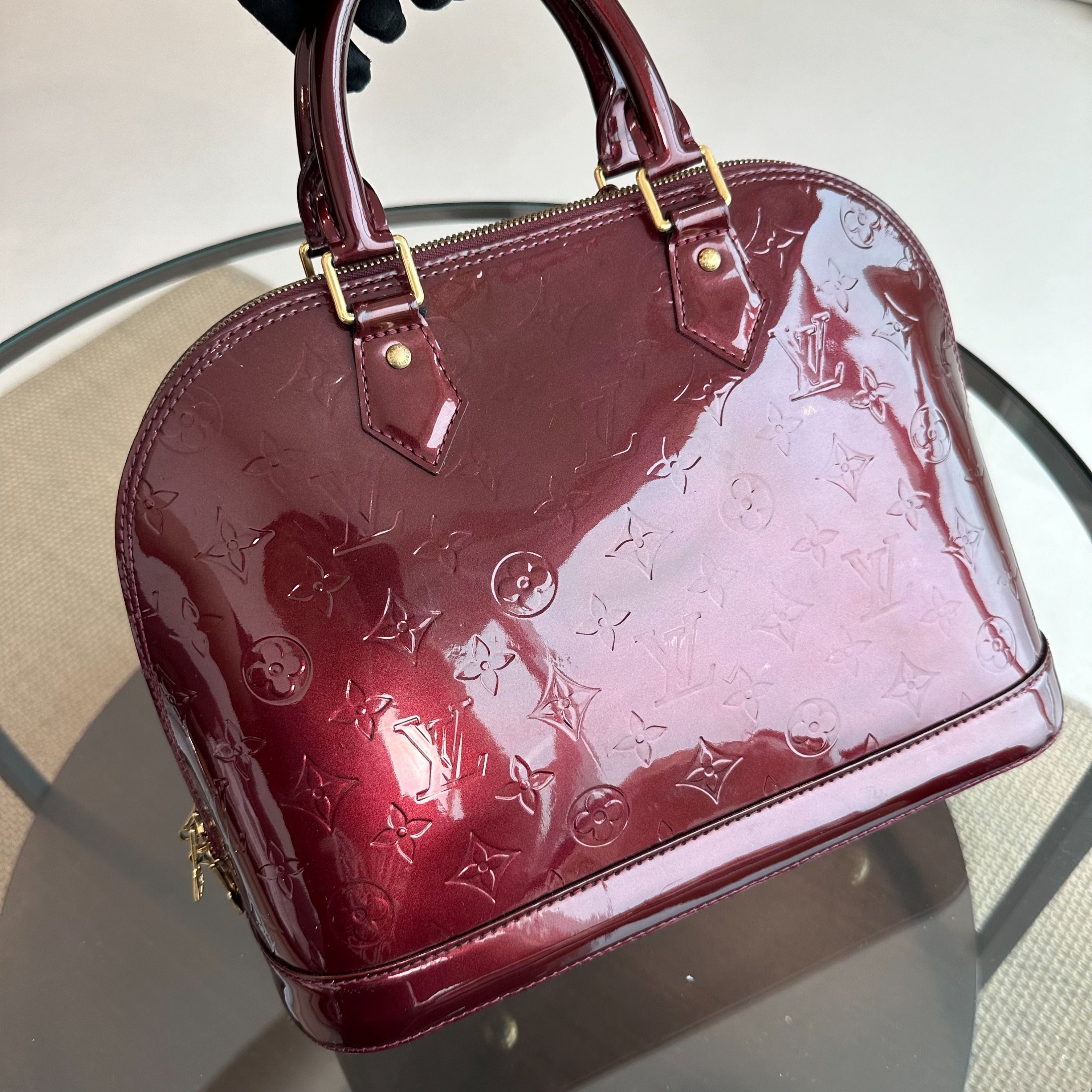 LV Louis Vuitton Alma PM Vernis Patent Leather Plum GHW - Luxury Evermore