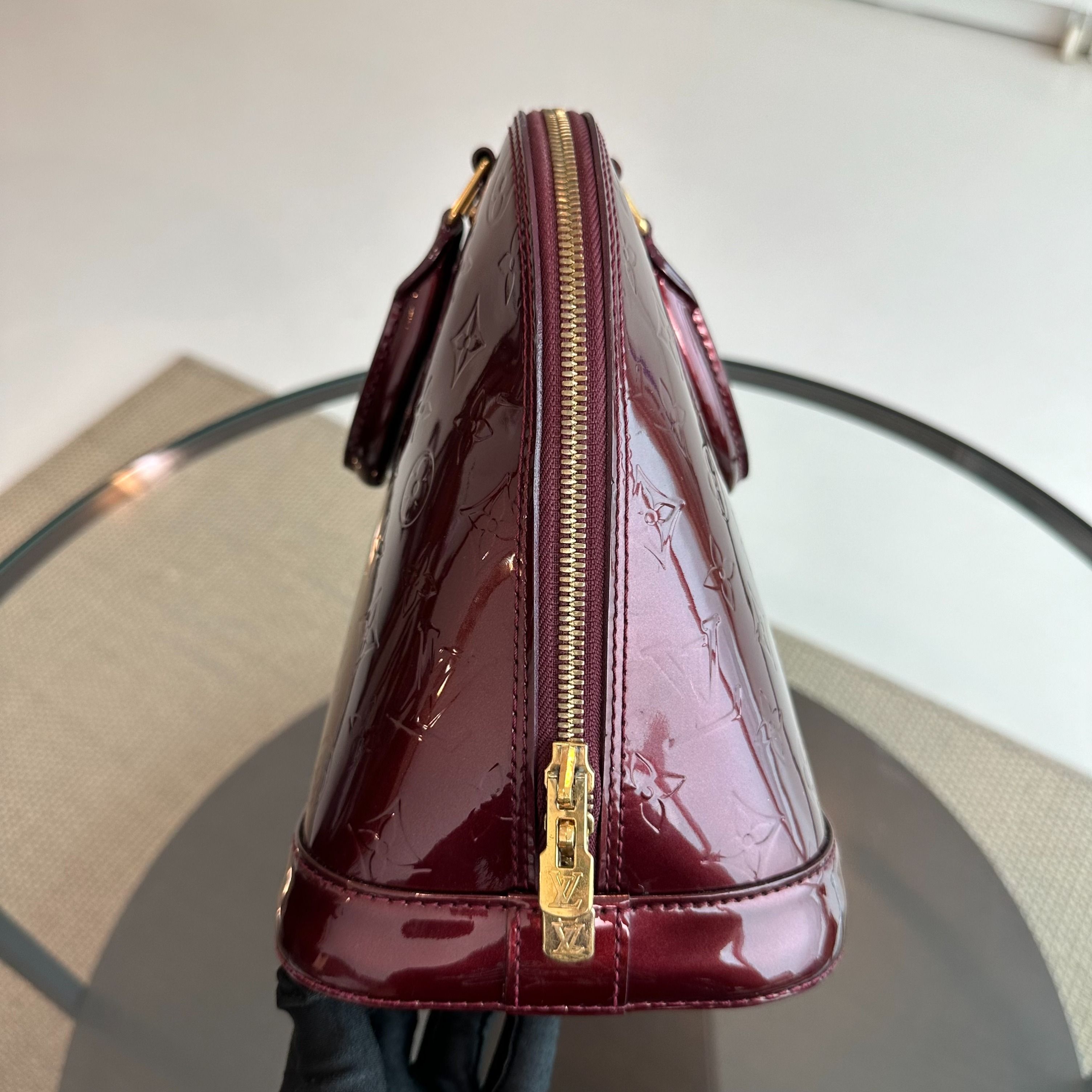 LV Louis Vuitton Alma PM Vernis Patent Leather Plum GHW - Luxury Evermore