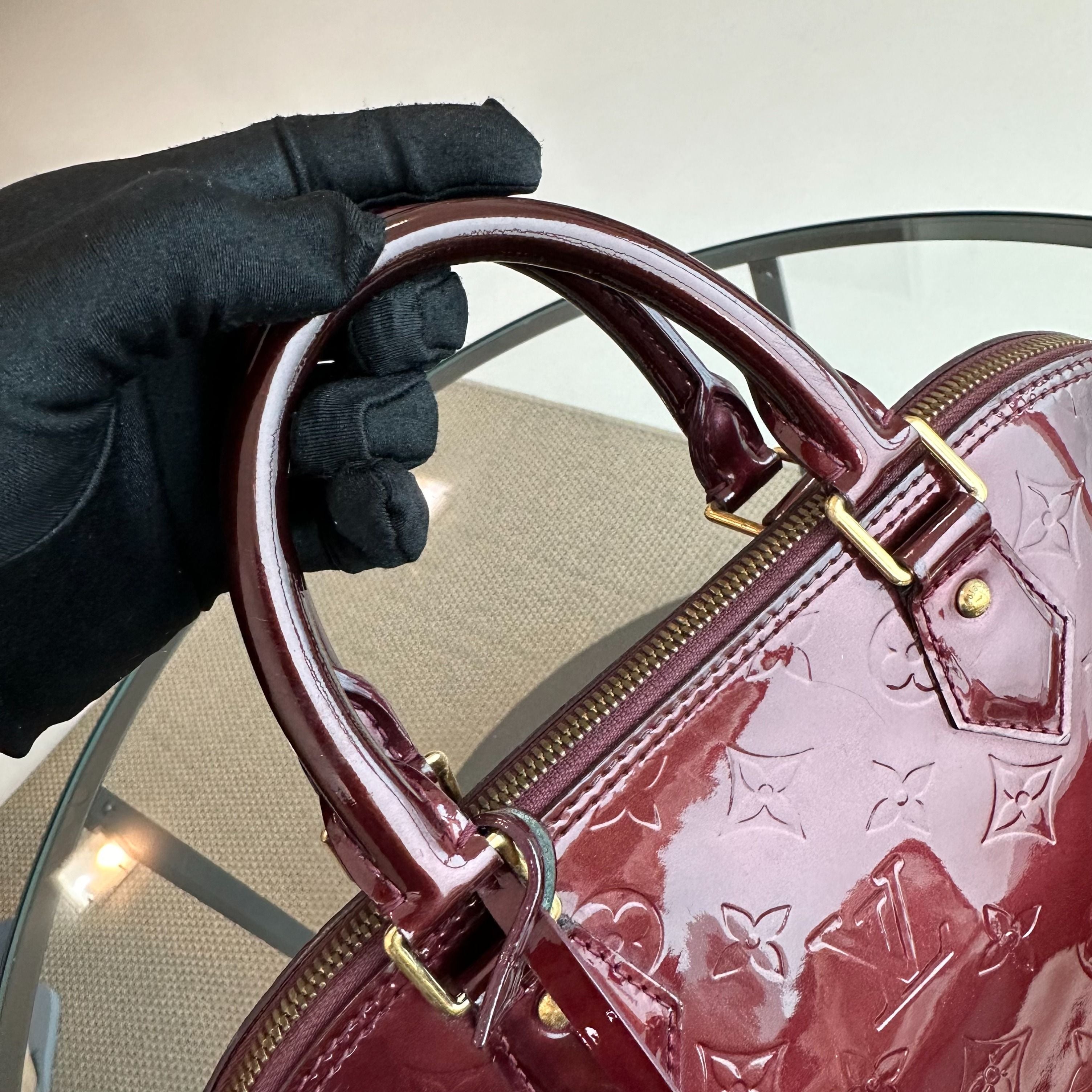 LV Louis Vuitton Alma PM Vernis Patent Leather Plum GHW - Luxury Evermore