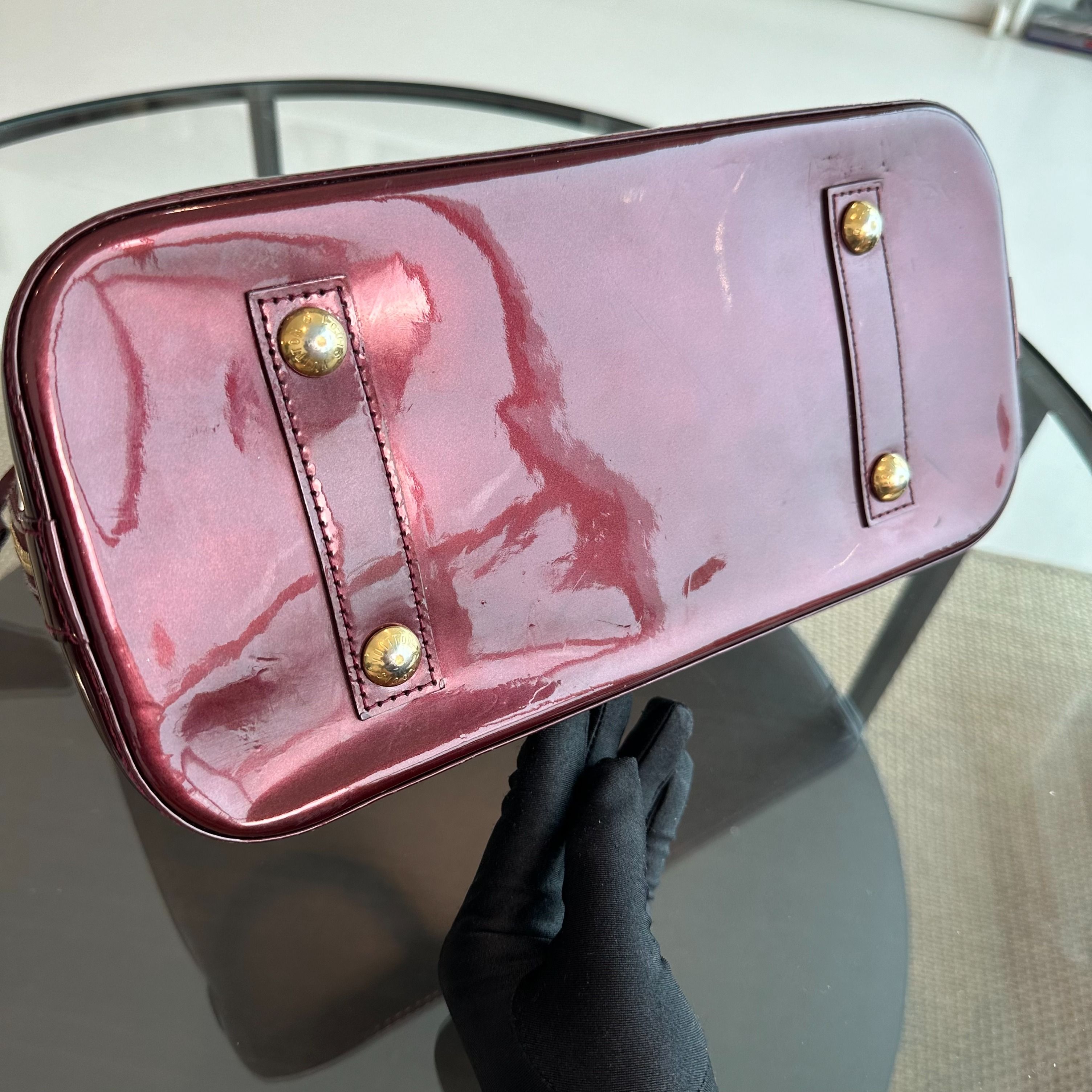 LV Louis Vuitton Alma PM Vernis Patent Leather Plum GHW - Luxury Evermore