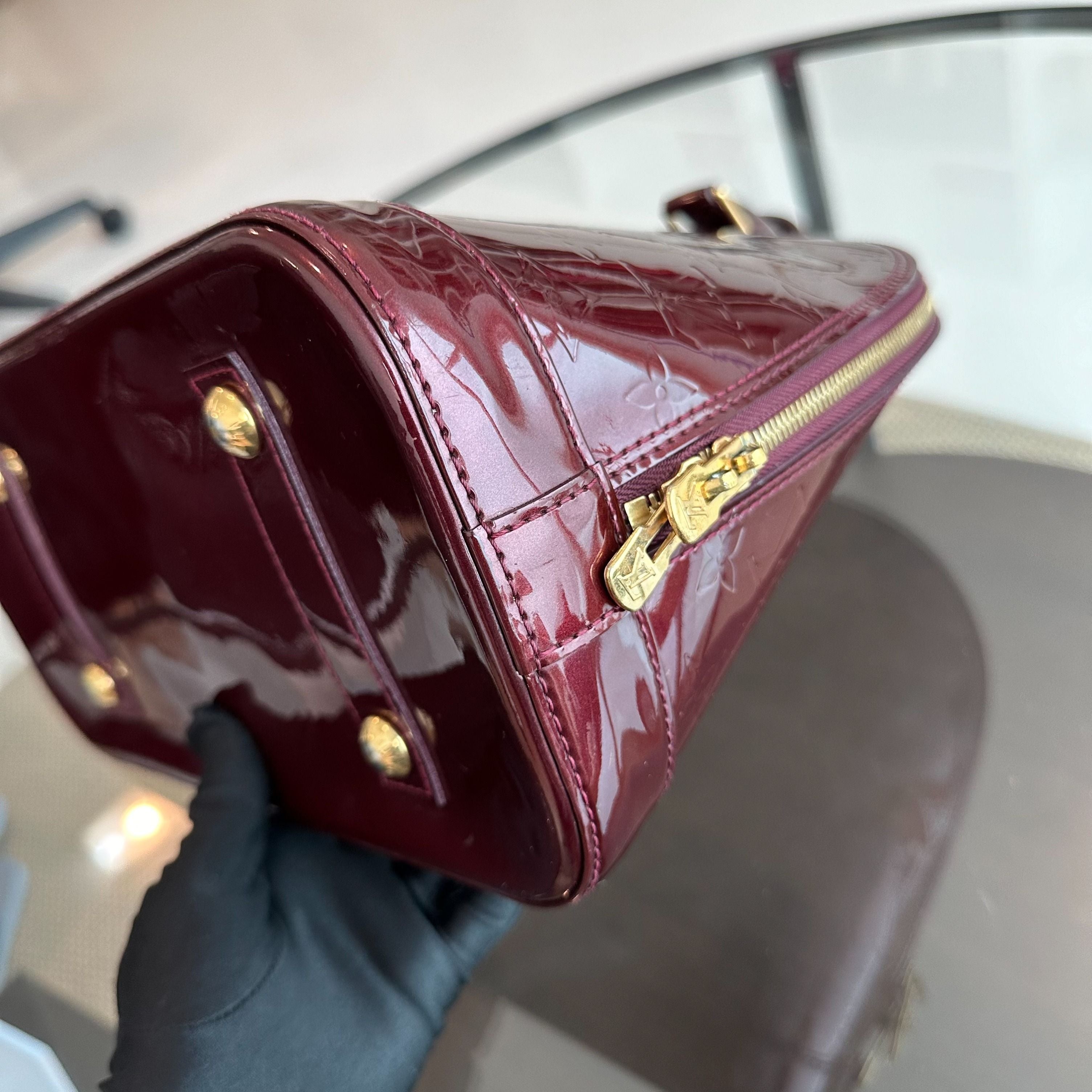 LV Louis Vuitton Alma PM Vernis Patent Leather Plum GHW - Luxury Evermore