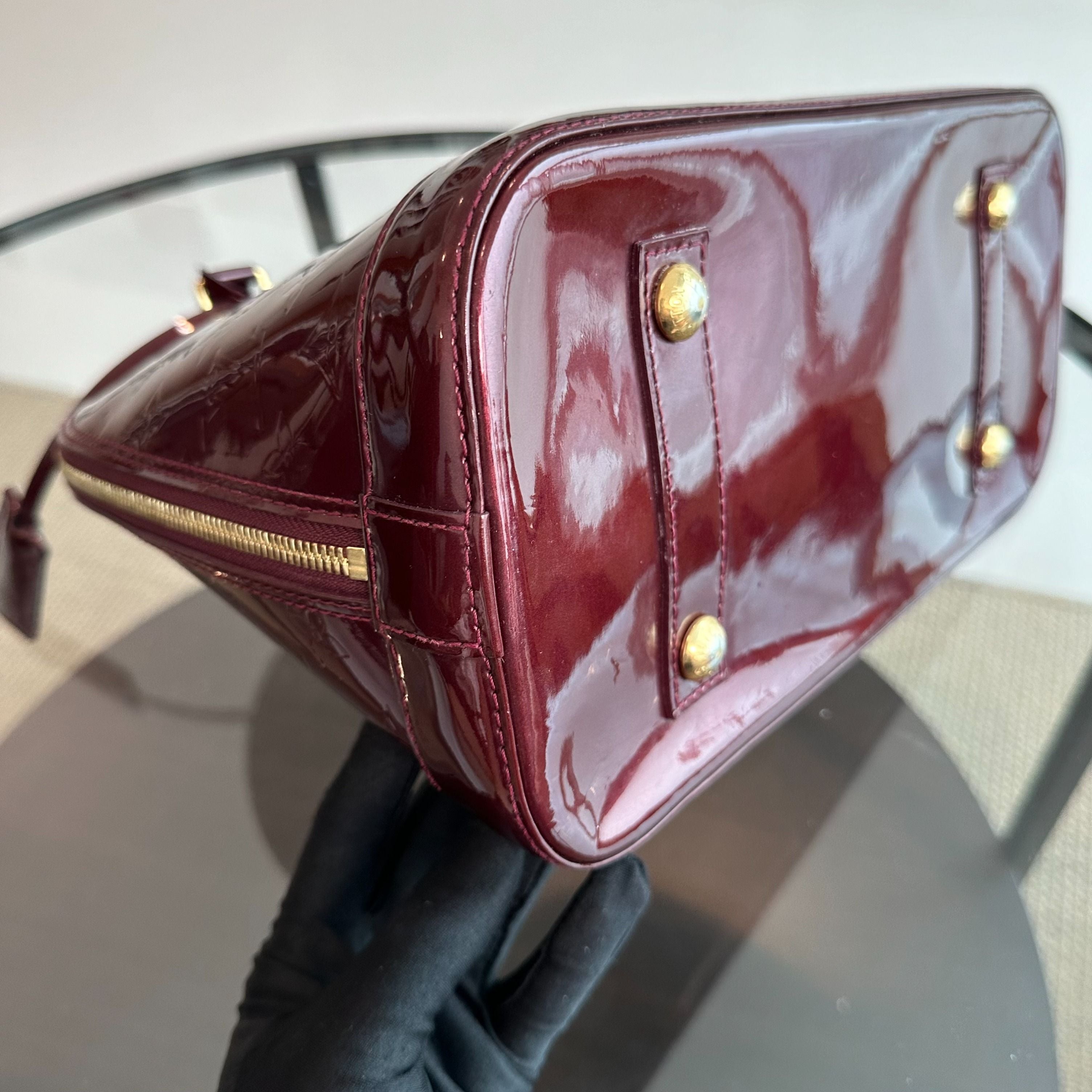 LV Louis Vuitton Alma PM Vernis Patent Leather Plum GHW - Luxury Evermore