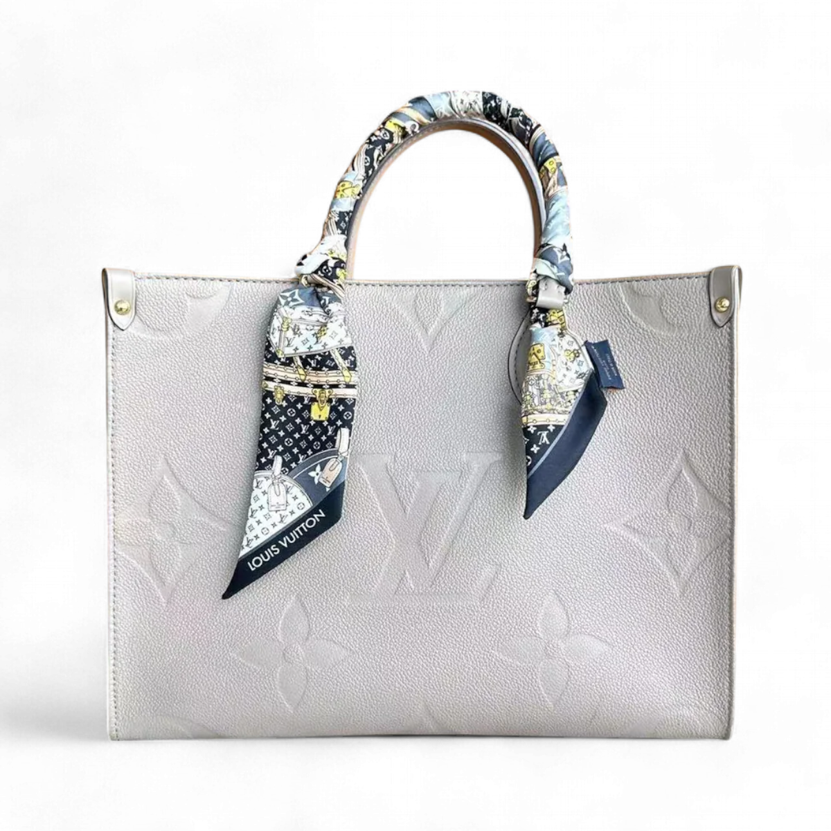 LV Louis Vuitton OnTheGo MM On The Go Monogram Empreinte Tourterelle Grey