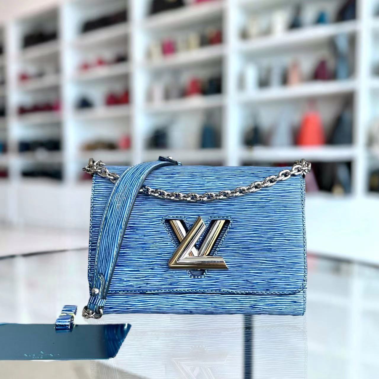 LV Twist MM EPI Leather Light Blue Two Tone Hardware Louis Vuitton - Luxury Evermore