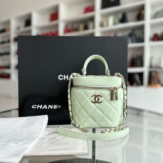 *Microchip, Brand New* Chanel Trendy CC Vanity Small Light Green Lambskin - Luxury Evermore